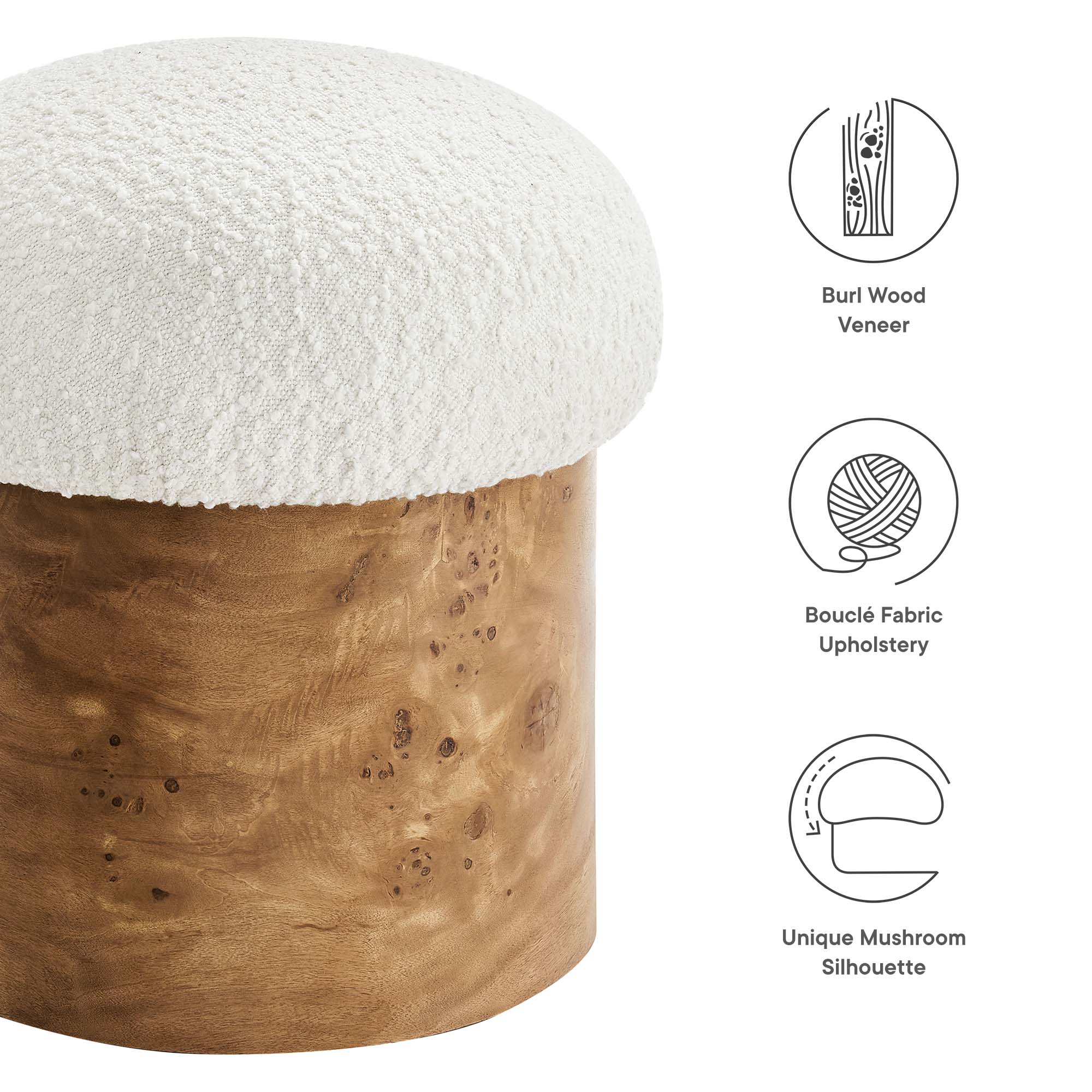 Breeze Boucle Upholstered Ottoman, Ivory Burl