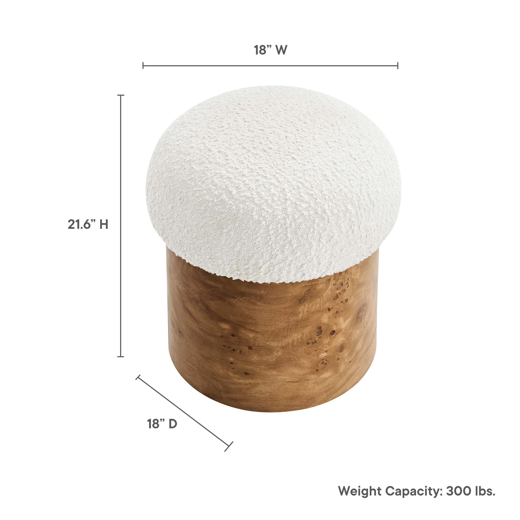 Breeze Boucle Upholstered Ottoman, Ivory Burl