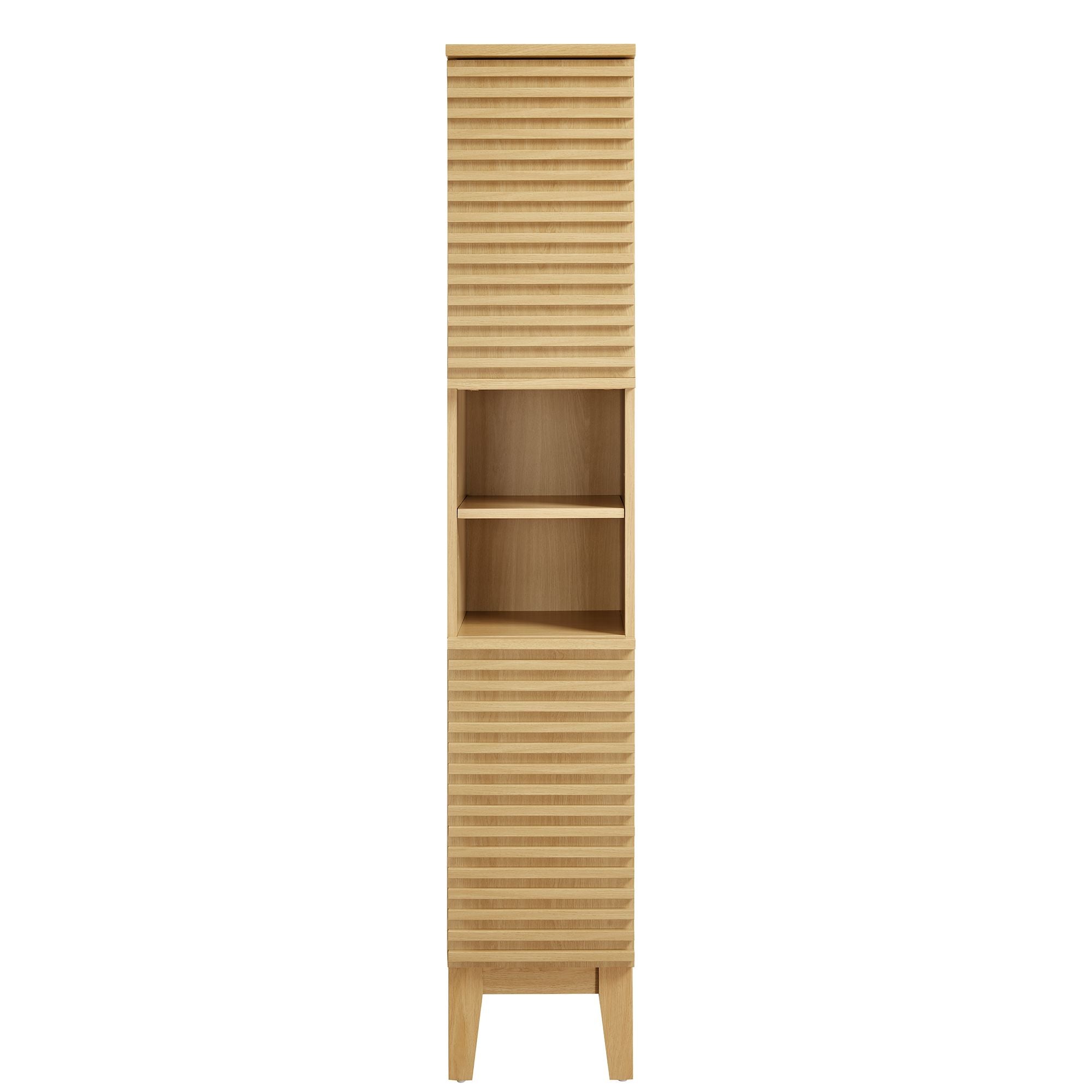 Render Tall Narrow Bathroom Storage Cabinet, Oak