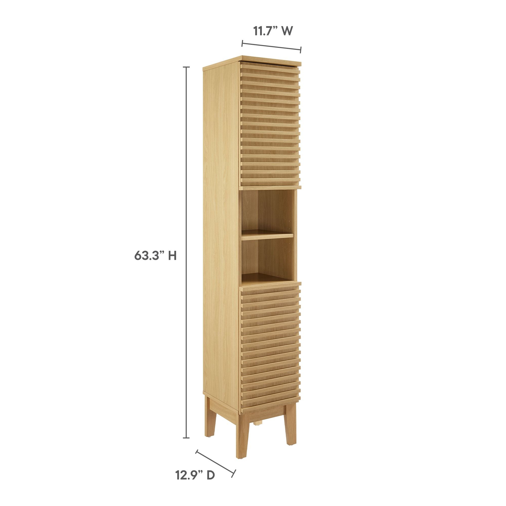 Render Tall Narrow Bathroom Storage Cabinet, Oak