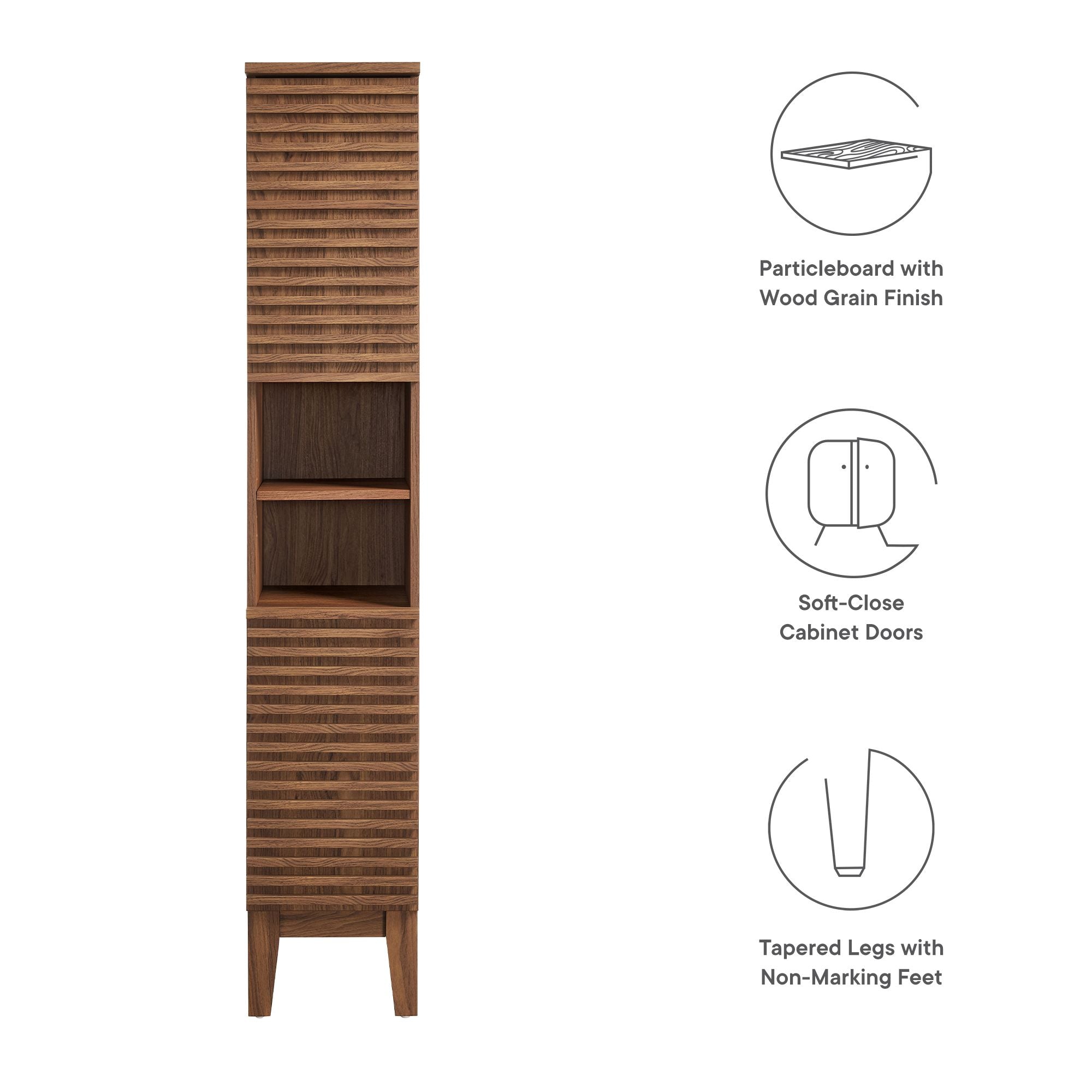 Render Tall Narrow Bathroom Storage Cabinet, Walnut