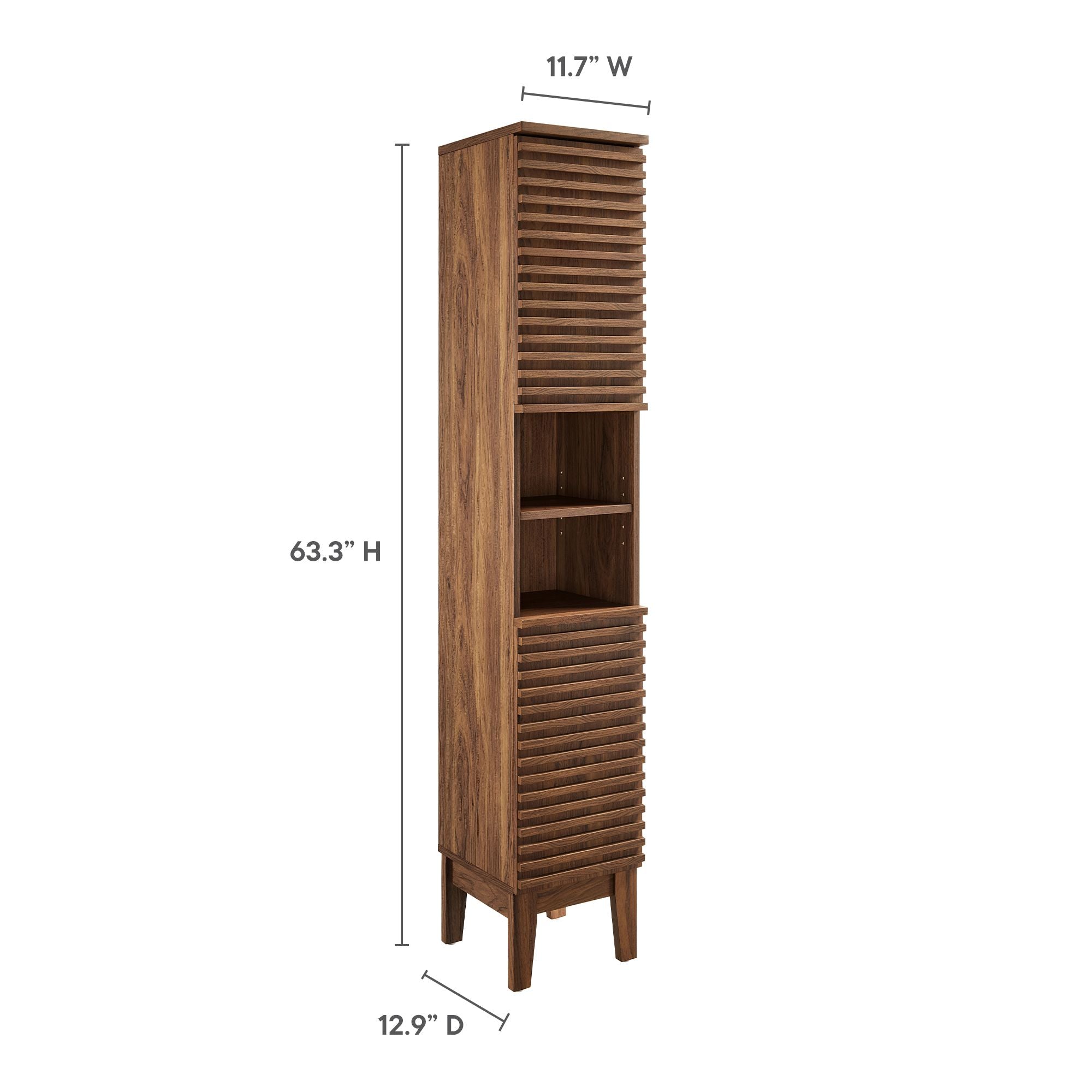 Render Tall Narrow Bathroom Storage Cabinet, Walnut