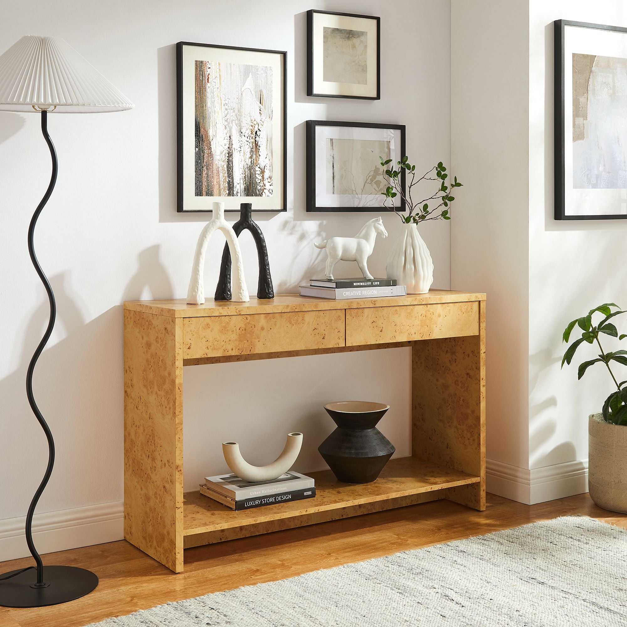 Hudson 2-Drawer Burl Wood Console Table, Natural