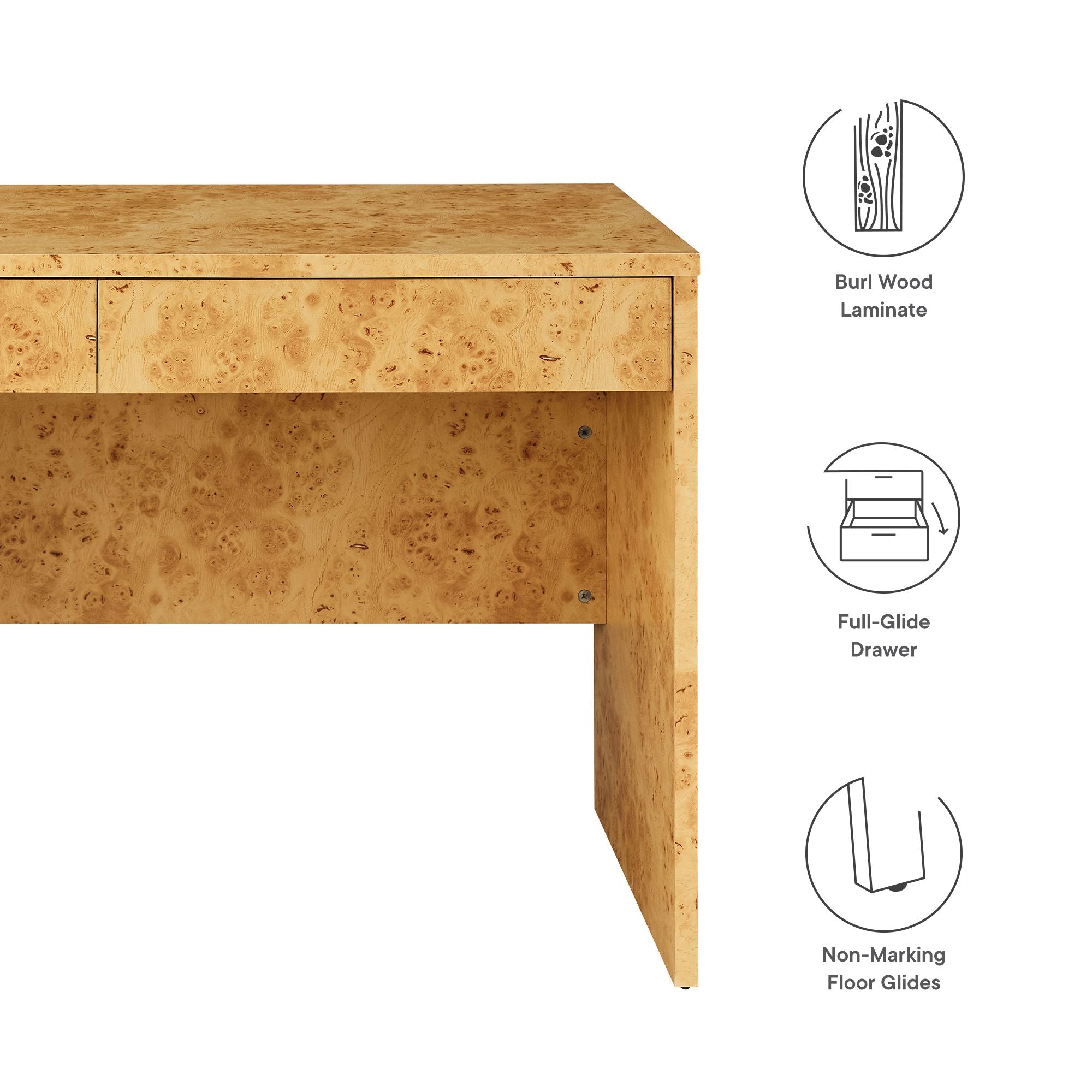 Hudson 2-Drawer Burl Wood Desk, Natural