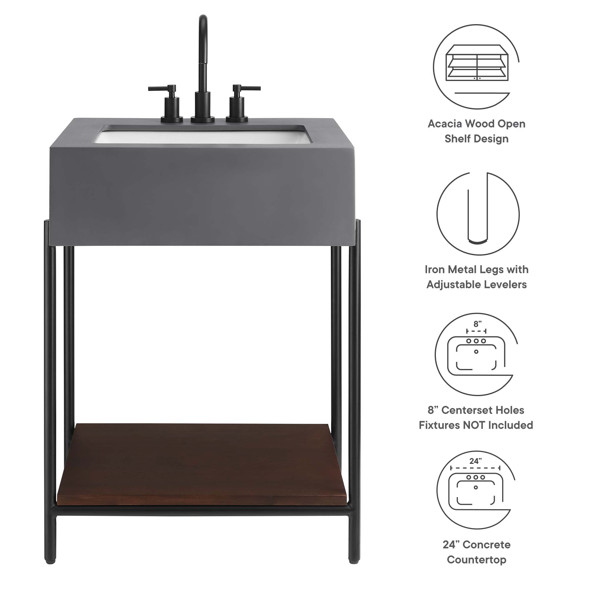Etch 24" Bathroom Vanity with Sink, Black White