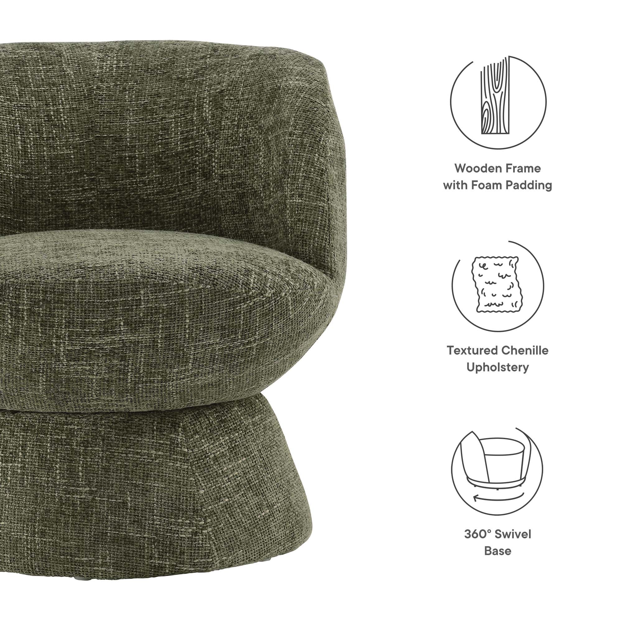 Vesta Chenille Fabric Upholstered Swivel Chair, Basil