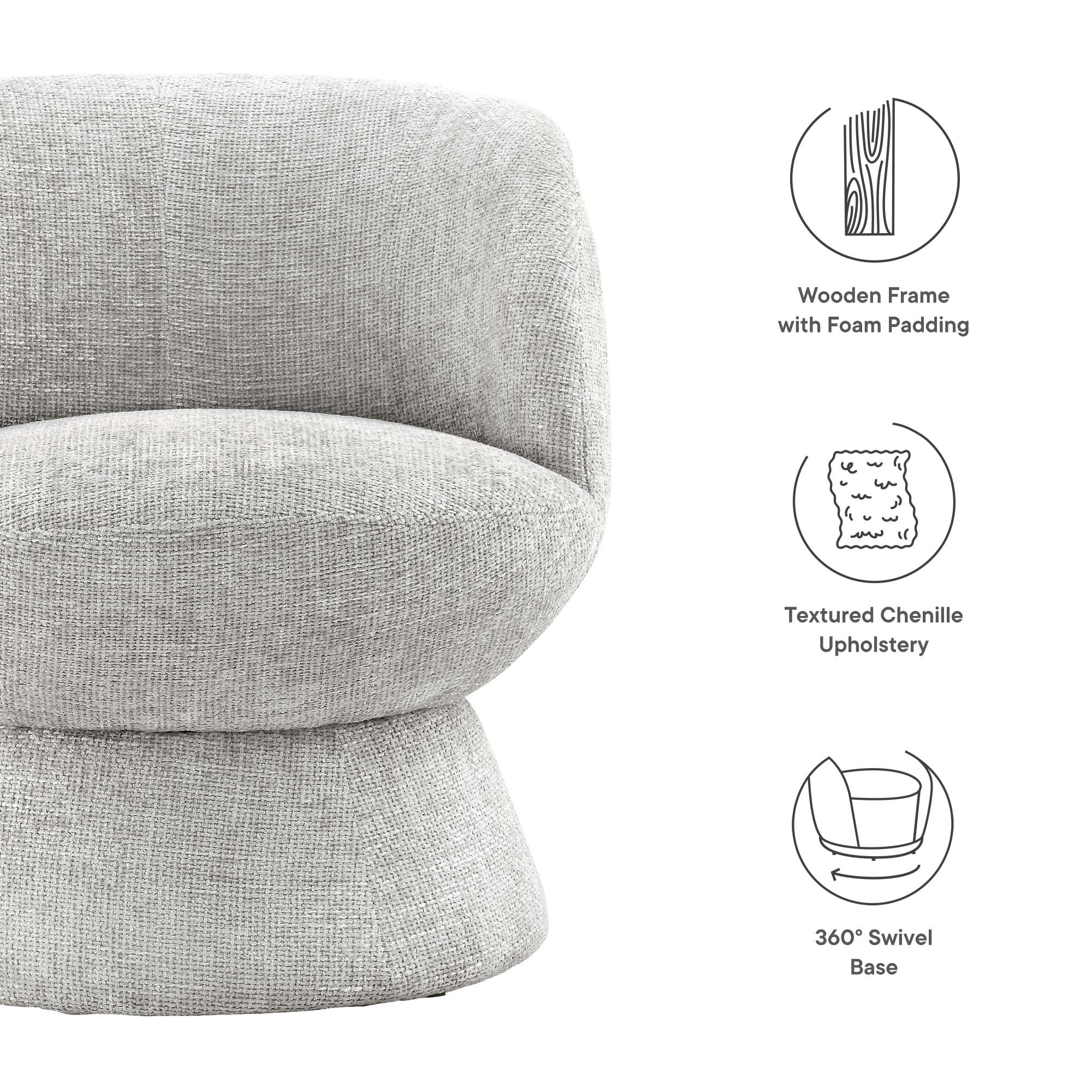 Vesta Chenille Fabric Upholstered Swivel Chair, Dove Gray