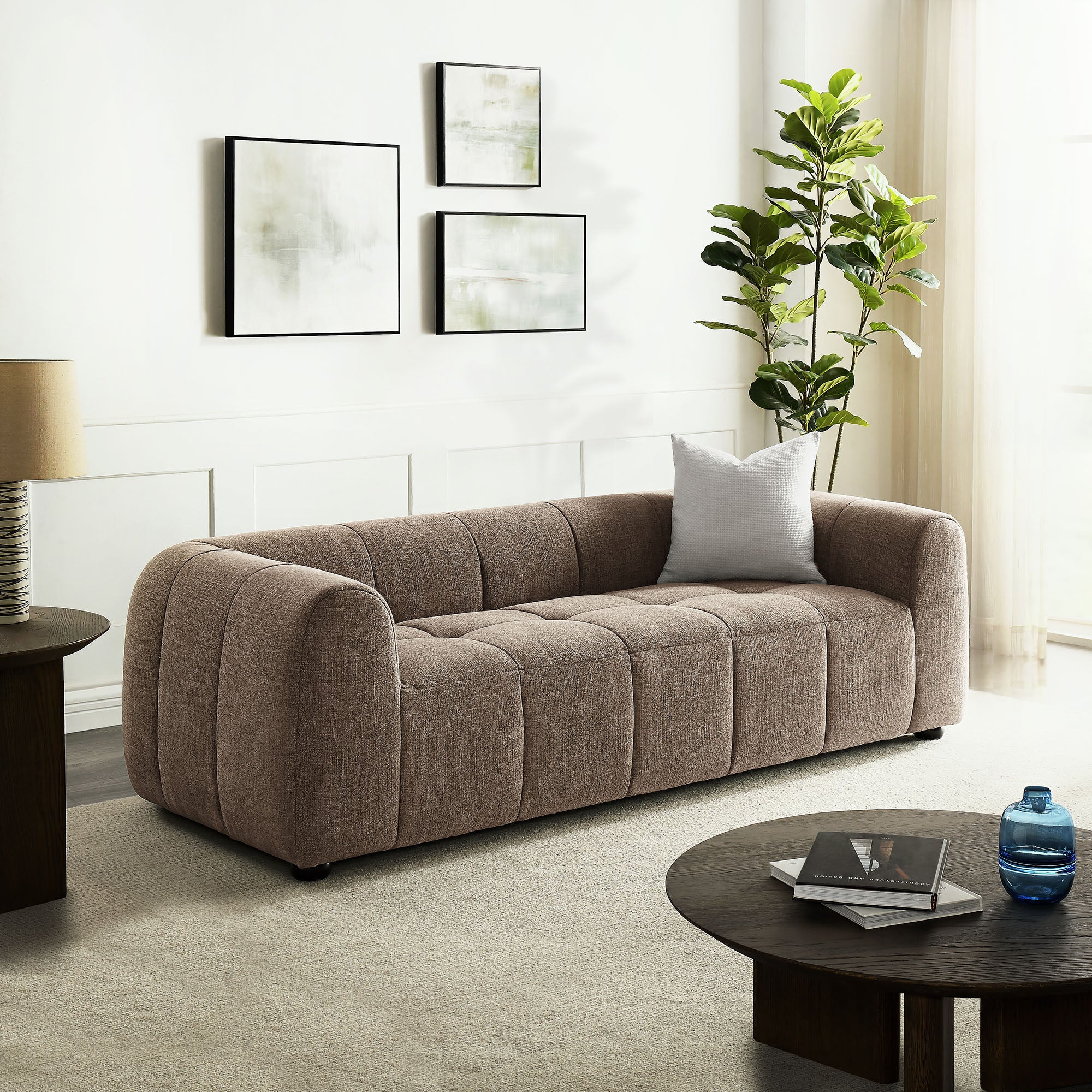 Liana Upholstered Fabric Sofa, Mocha