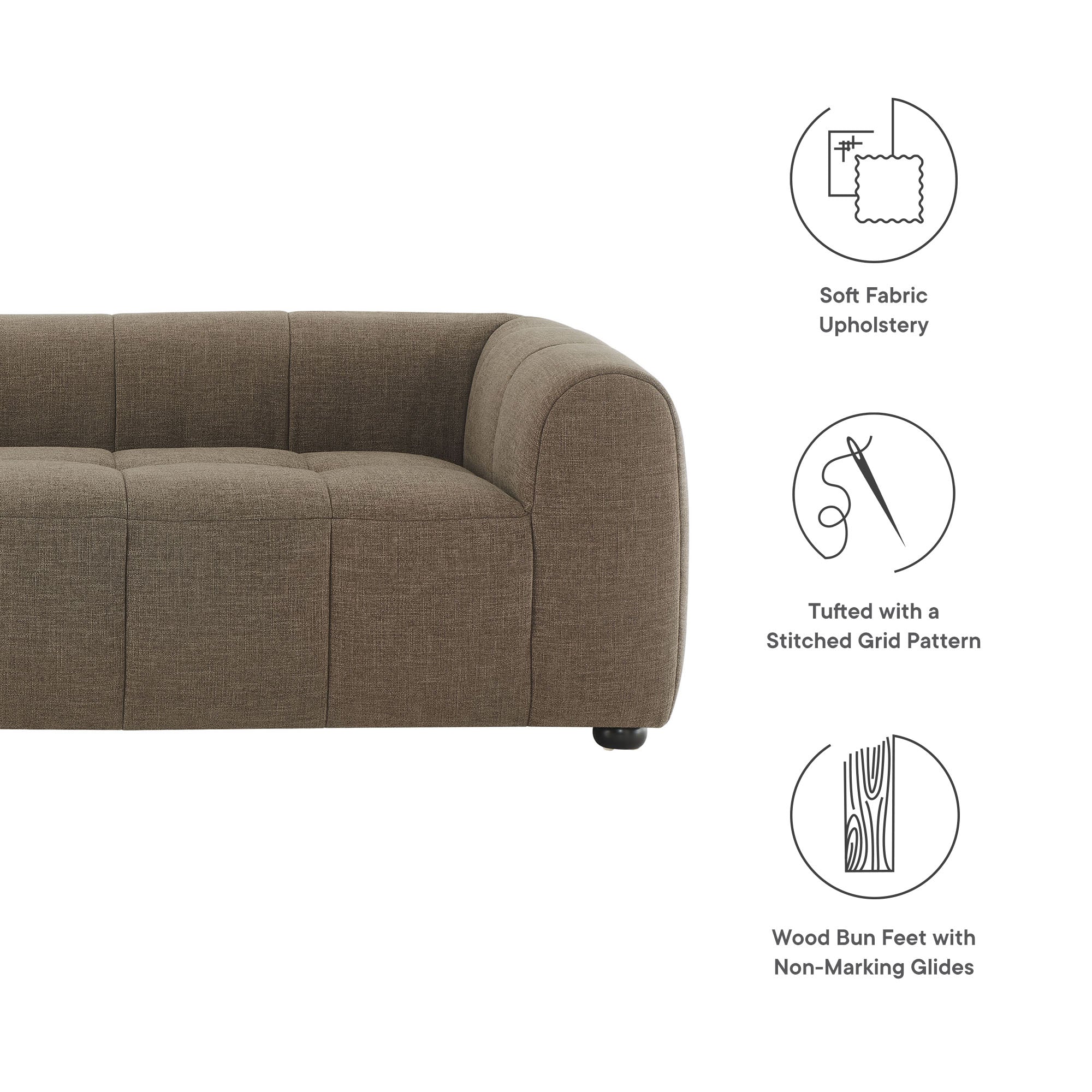 Liana Upholstered Fabric Sofa, Mocha