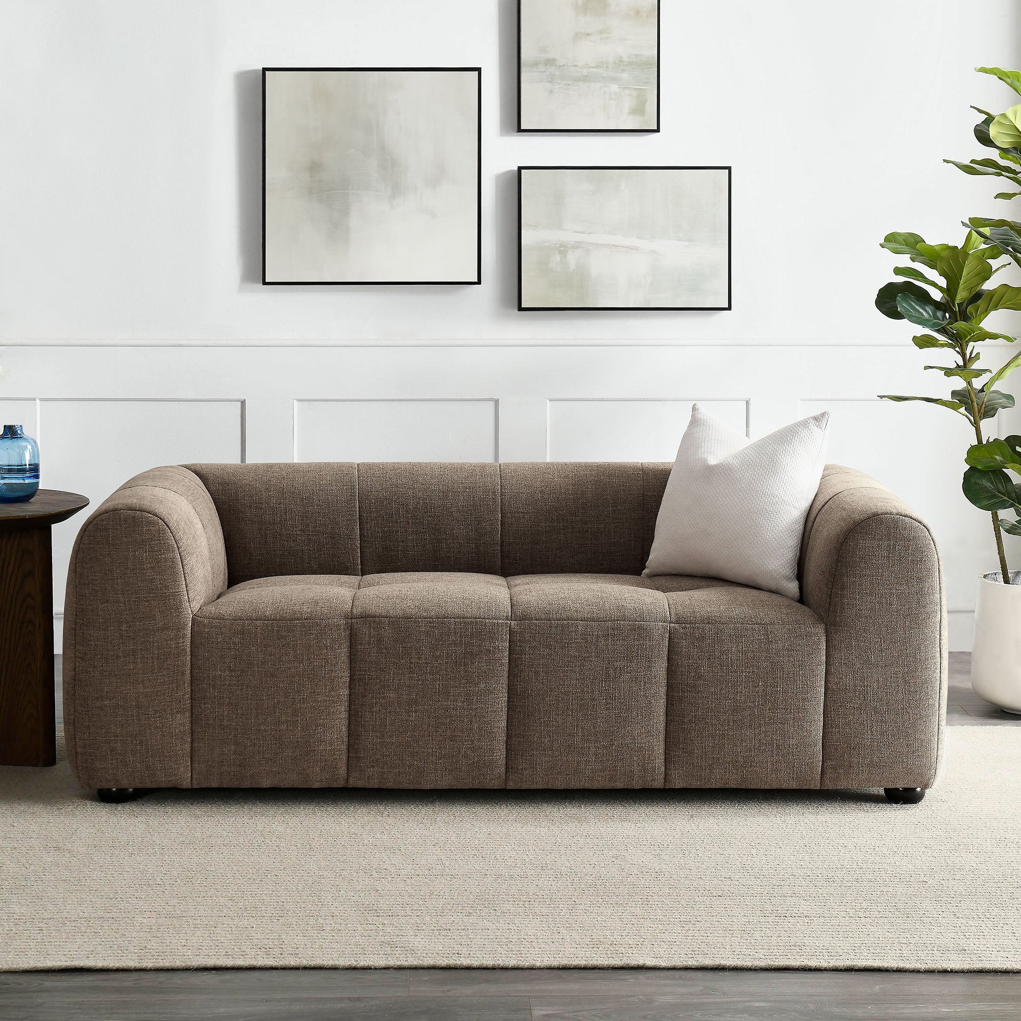 Liana Upholstered Fabric Loveseat, Mocha