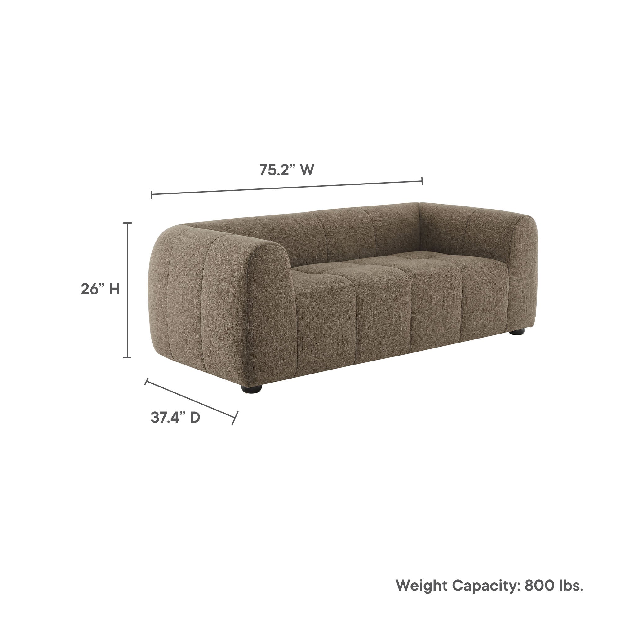 Liana Upholstered Fabric Loveseat, Mocha
