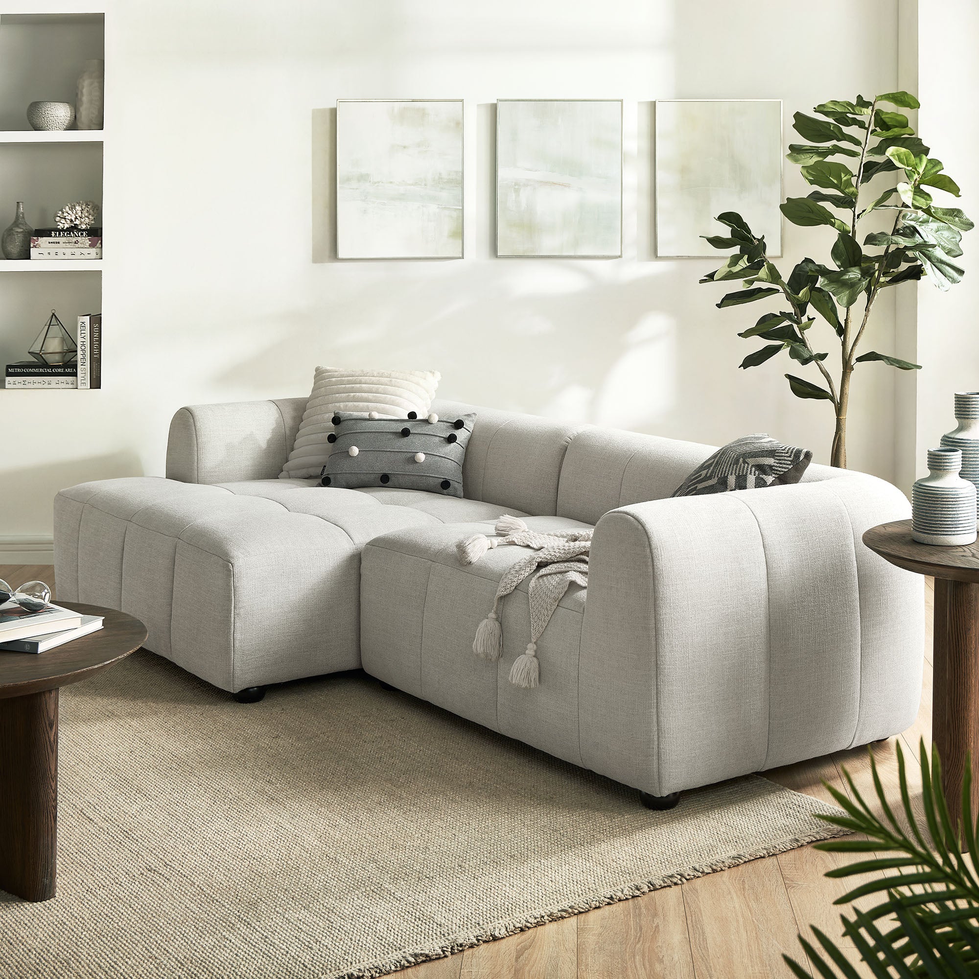 Liana Left-Facing Upholstered Fabric Modular Sofa with Chaise, Linen