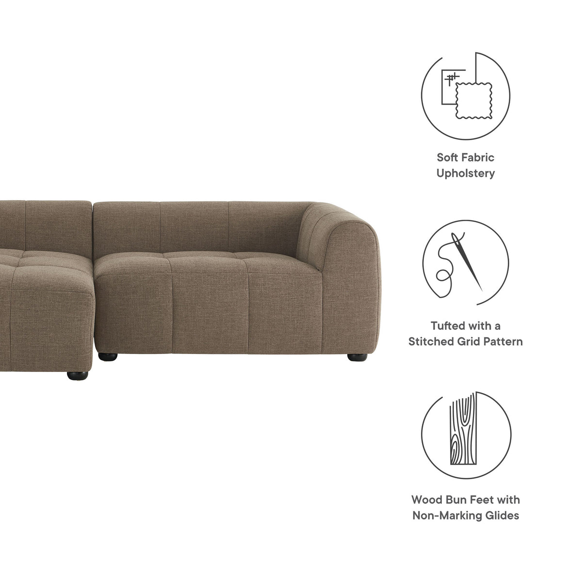 Liana Left-Facing Upholstered Fabric Modular Sofa with Chaise, Mocha