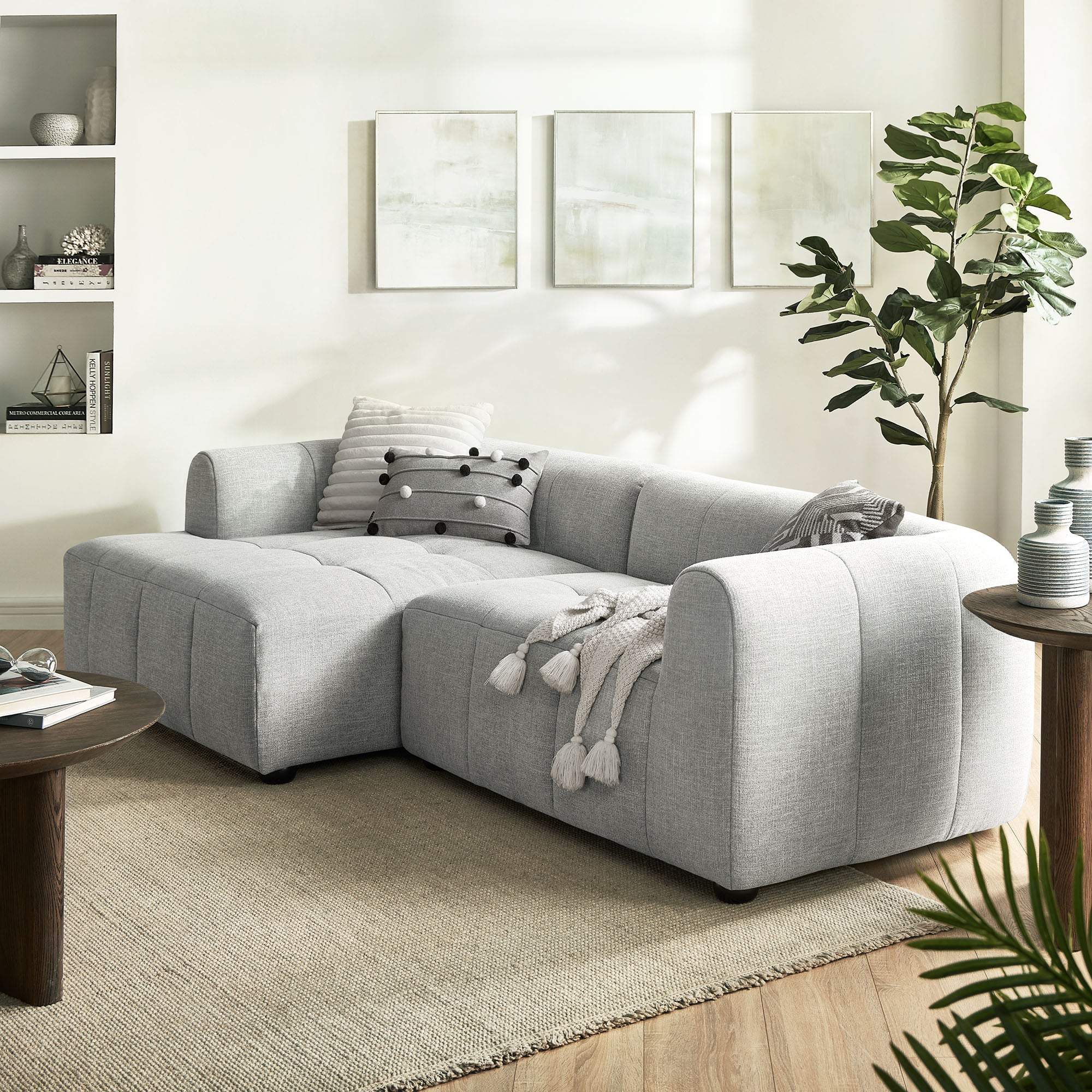 Liana Left-Facing Upholstered Fabric Modular Sofa with Chaise, Pewter
