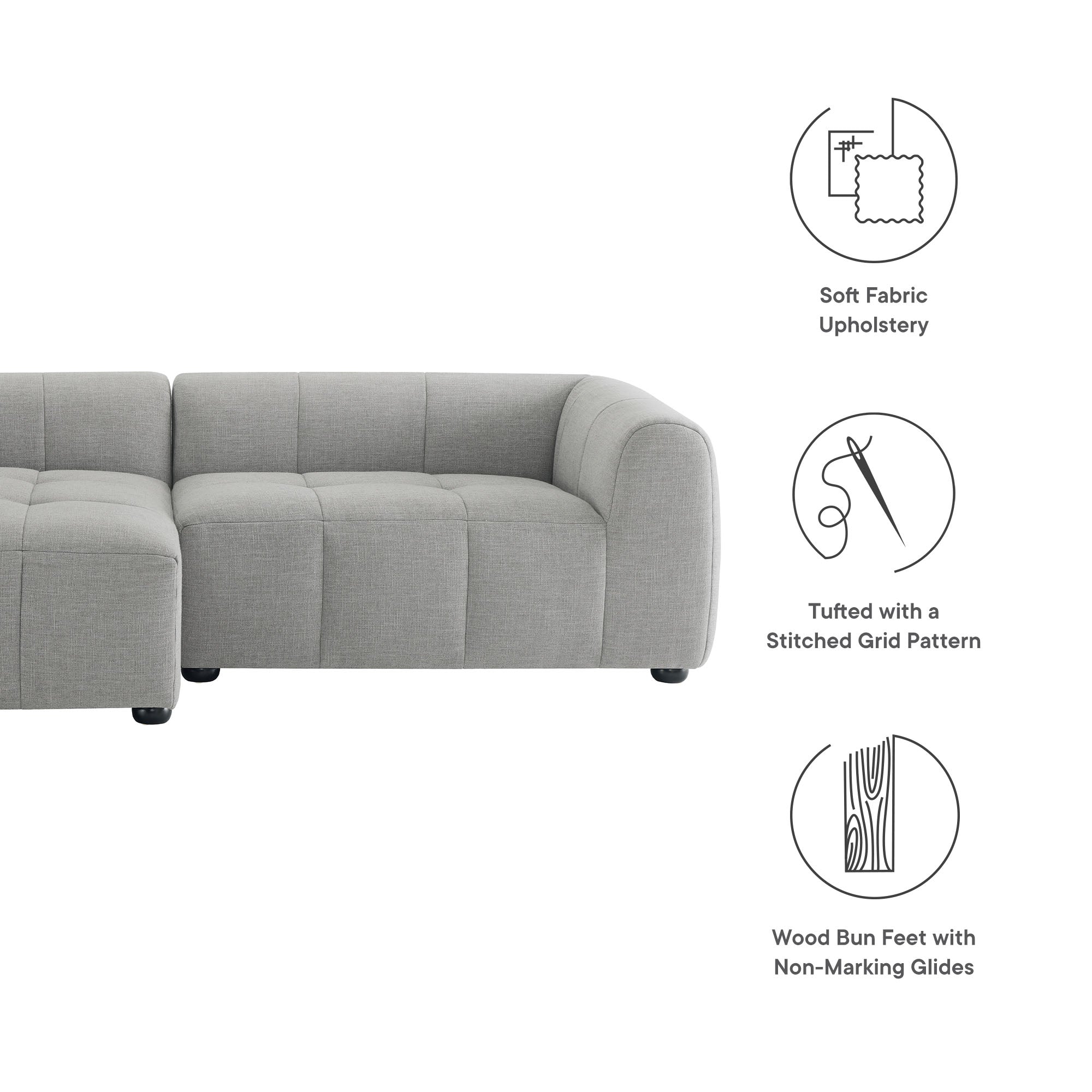 Liana Left-Facing Upholstered Fabric Modular Sofa with Chaise, Pewter