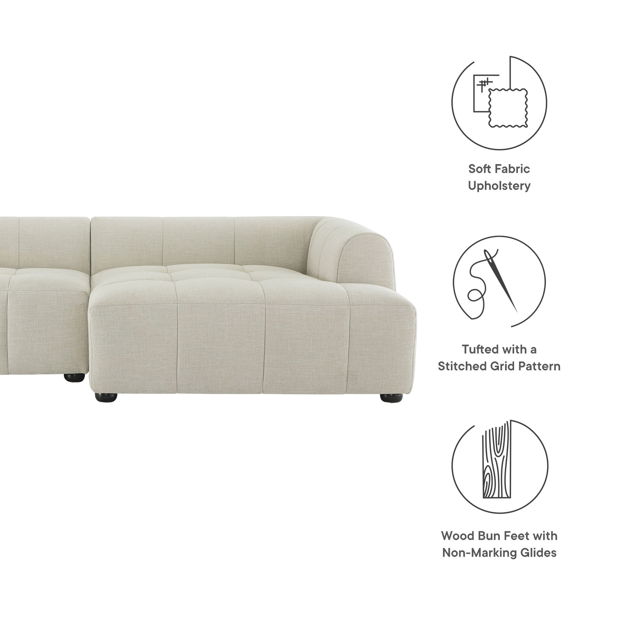 Liana Right-Facing Upholstered Fabric Modular Sofa with Chaise, Linen