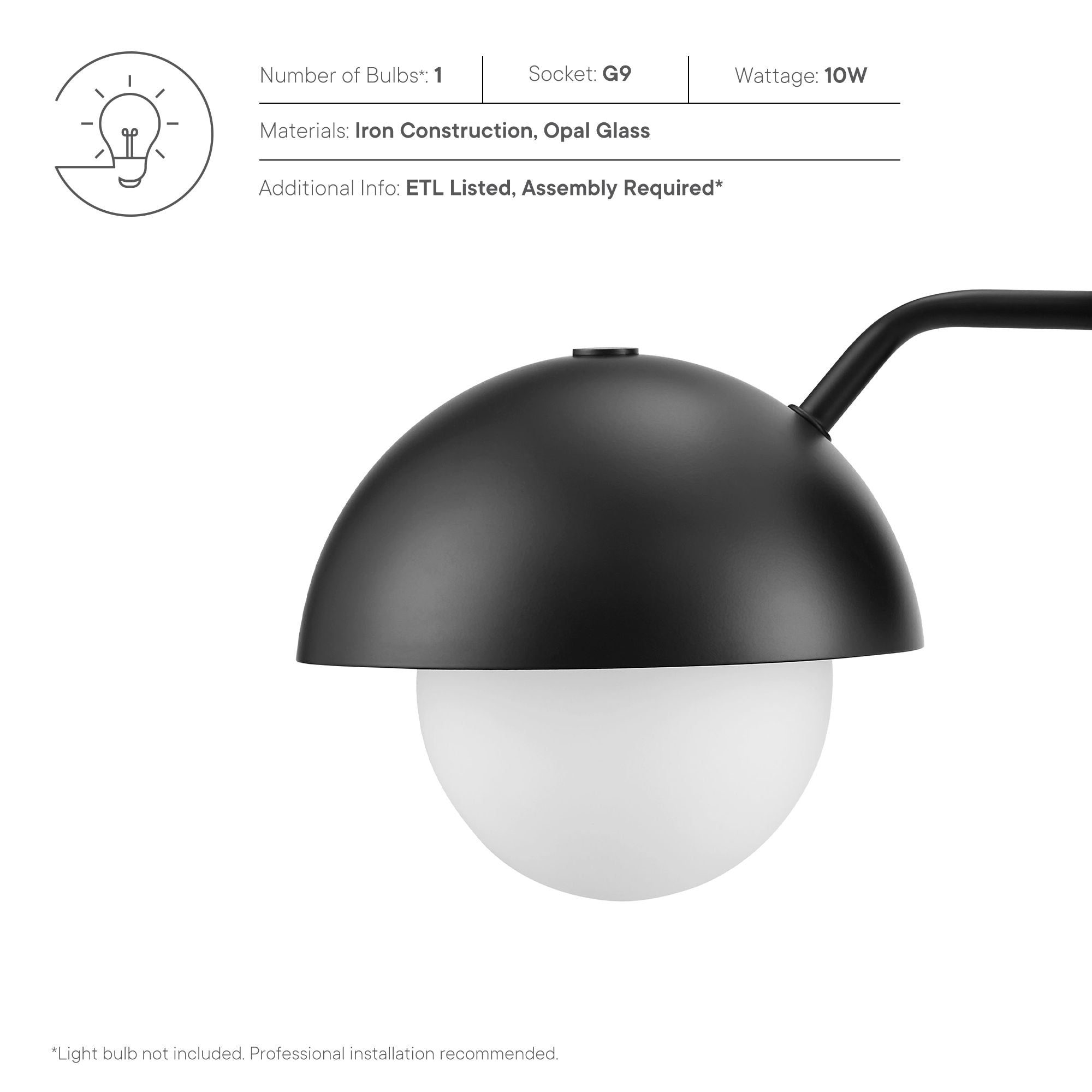 Eclipse Globe Wall Sconce, Black