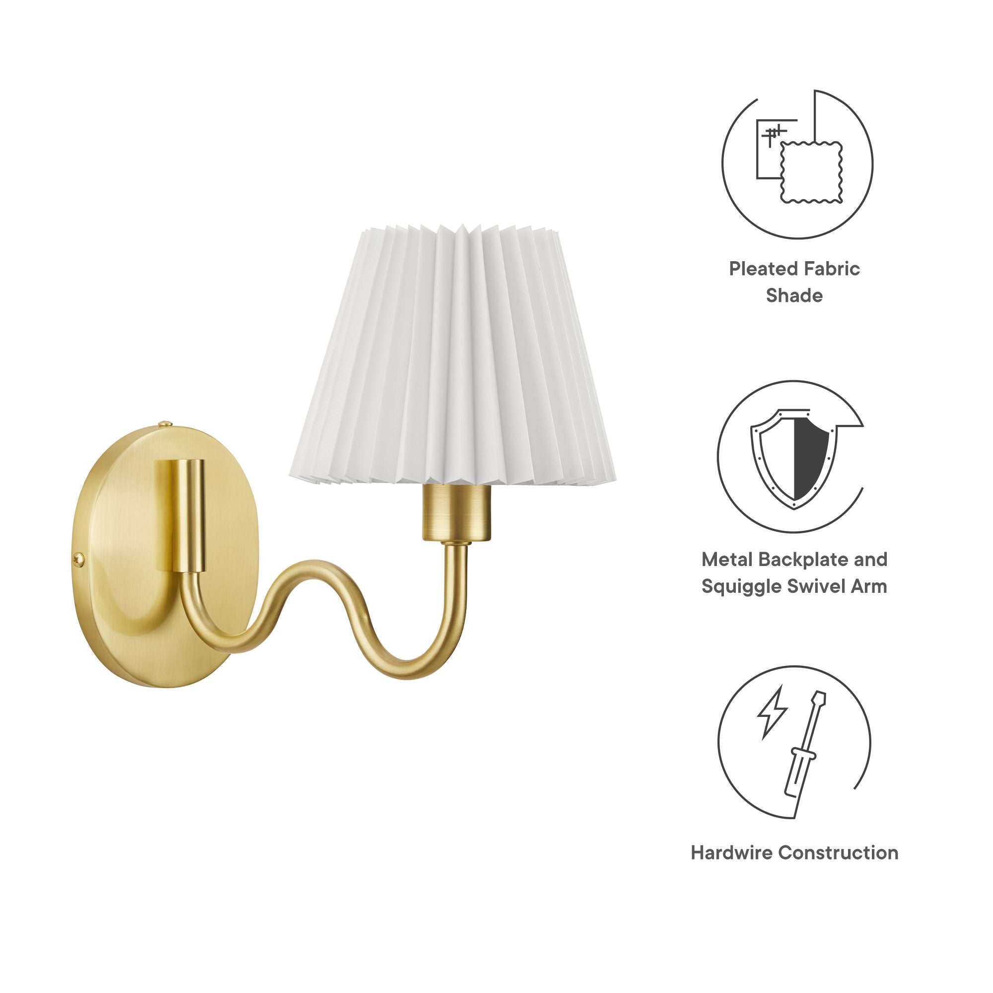 Wave Squiggle Arm Wall Sconce, Brass
