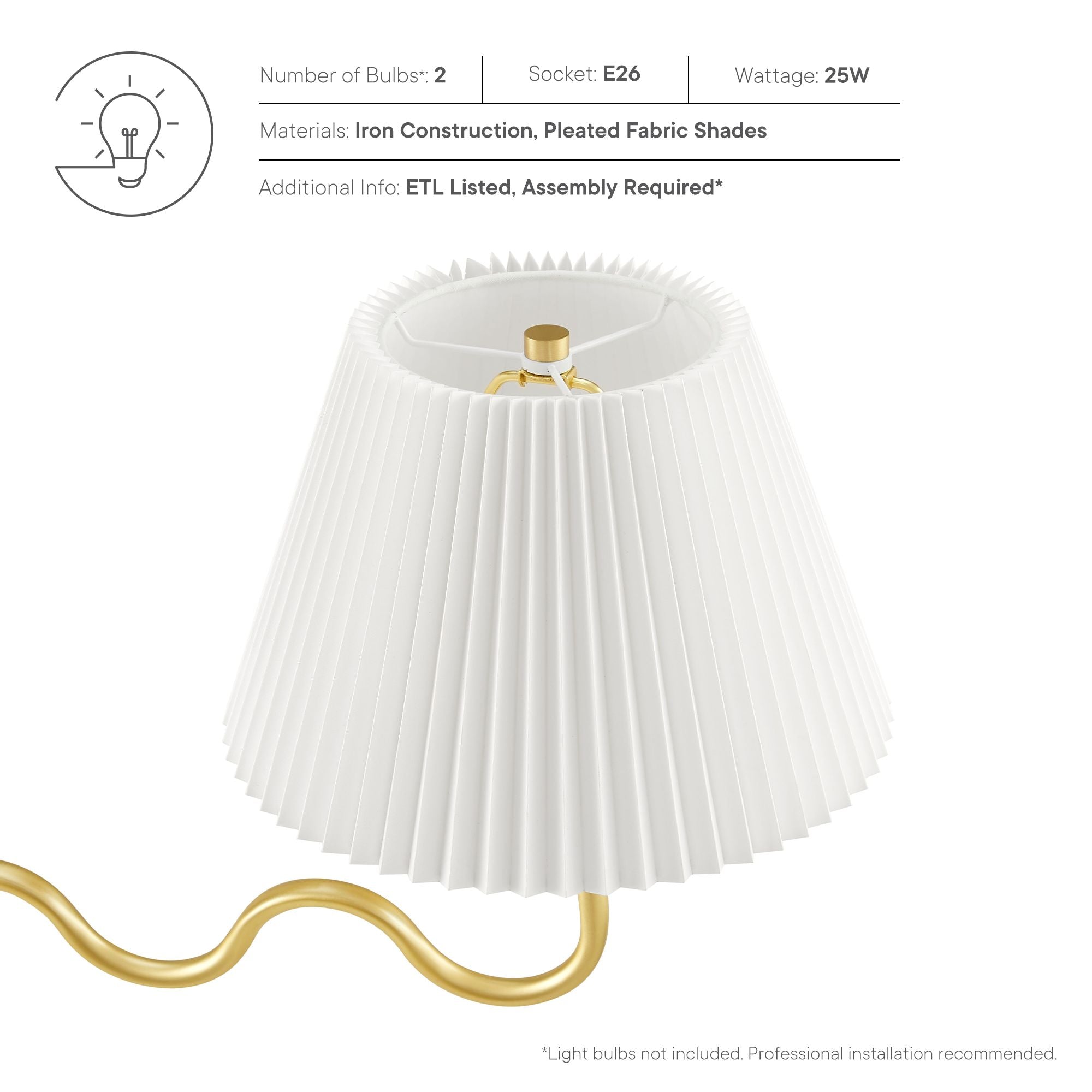 Wave Squiggle 2-Arm Pendant Light, Brass