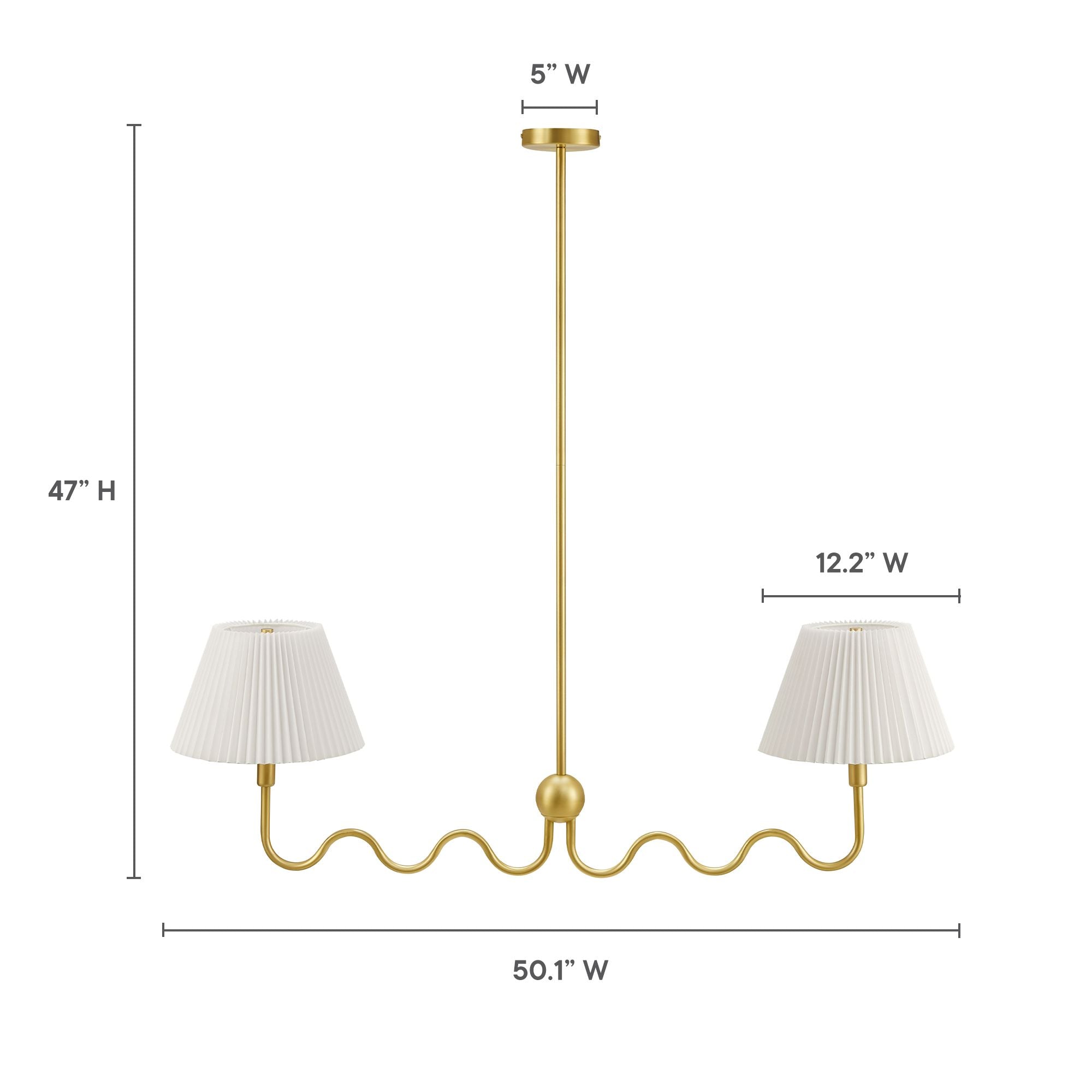 Wave Squiggle 2-Arm Pendant Light, Brass