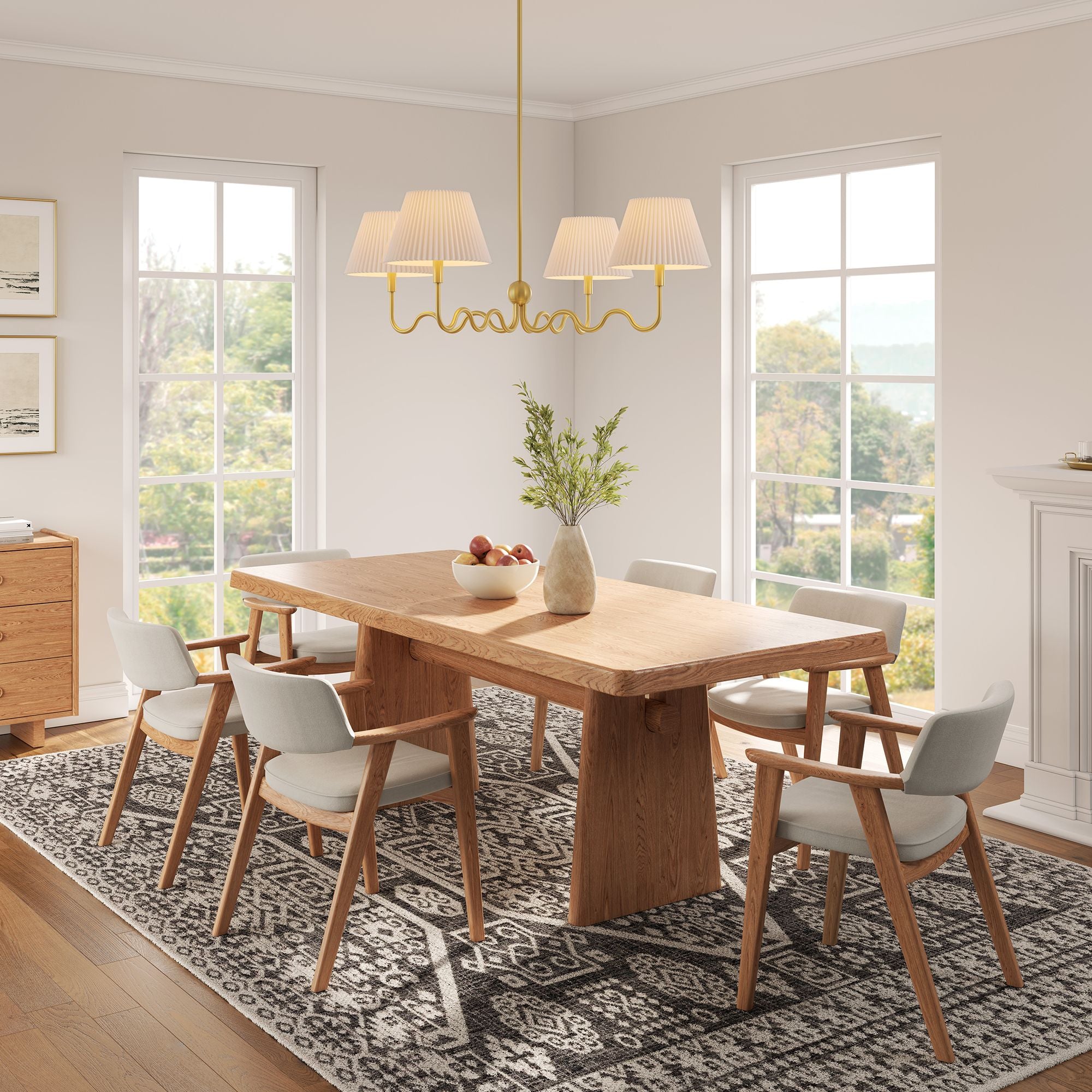 Wave Squiggle 4-Arm Pendant Light, Brass