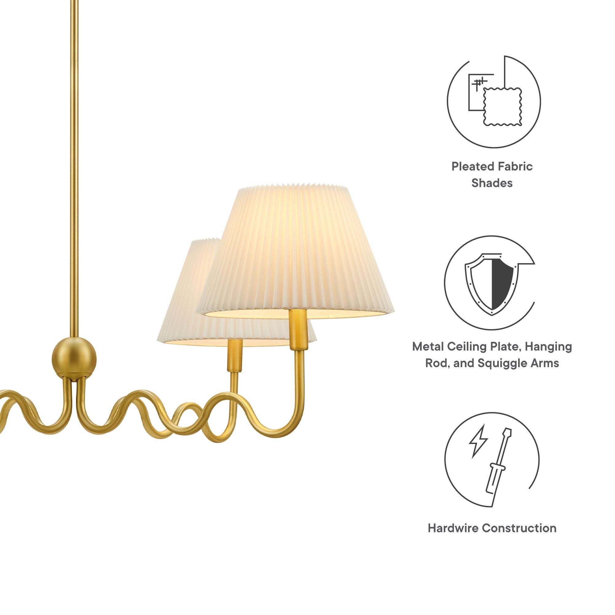 Wave Squiggle 4-Arm Pendant Light, Brass