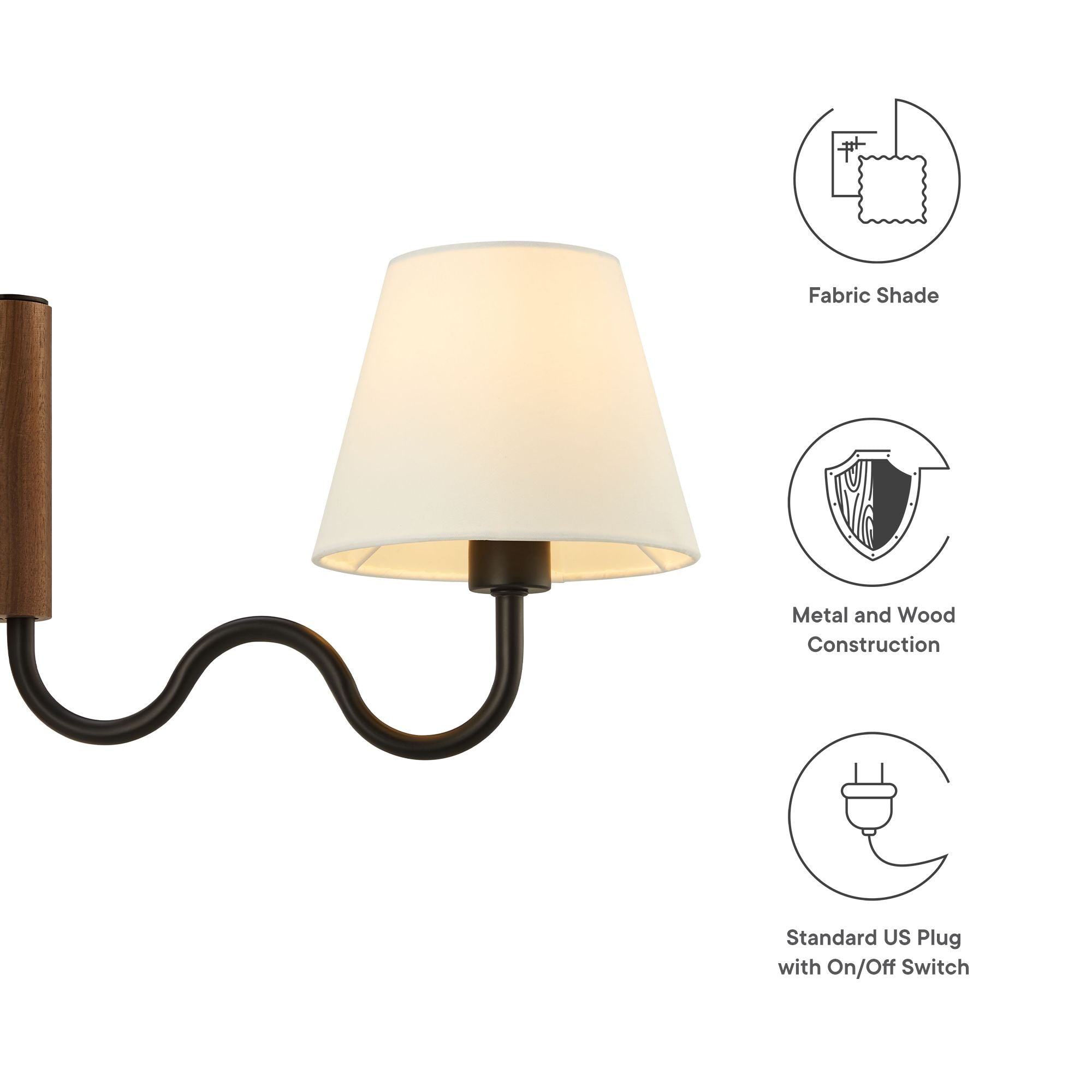 Sunlit Squiggle Arm Wall Sconce, Walnut Black