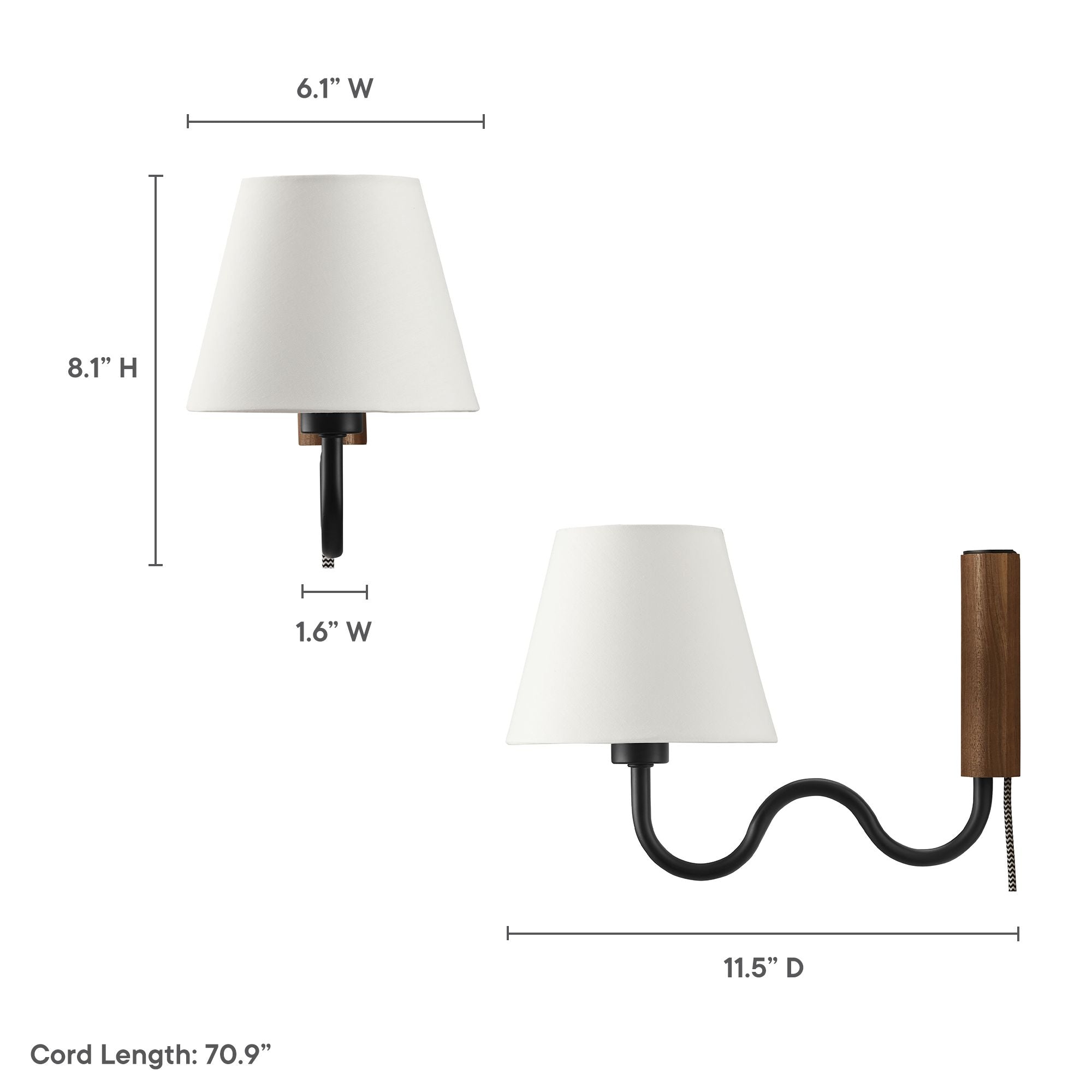 Sunlit Squiggle Arm Wall Sconce, Walnut Black