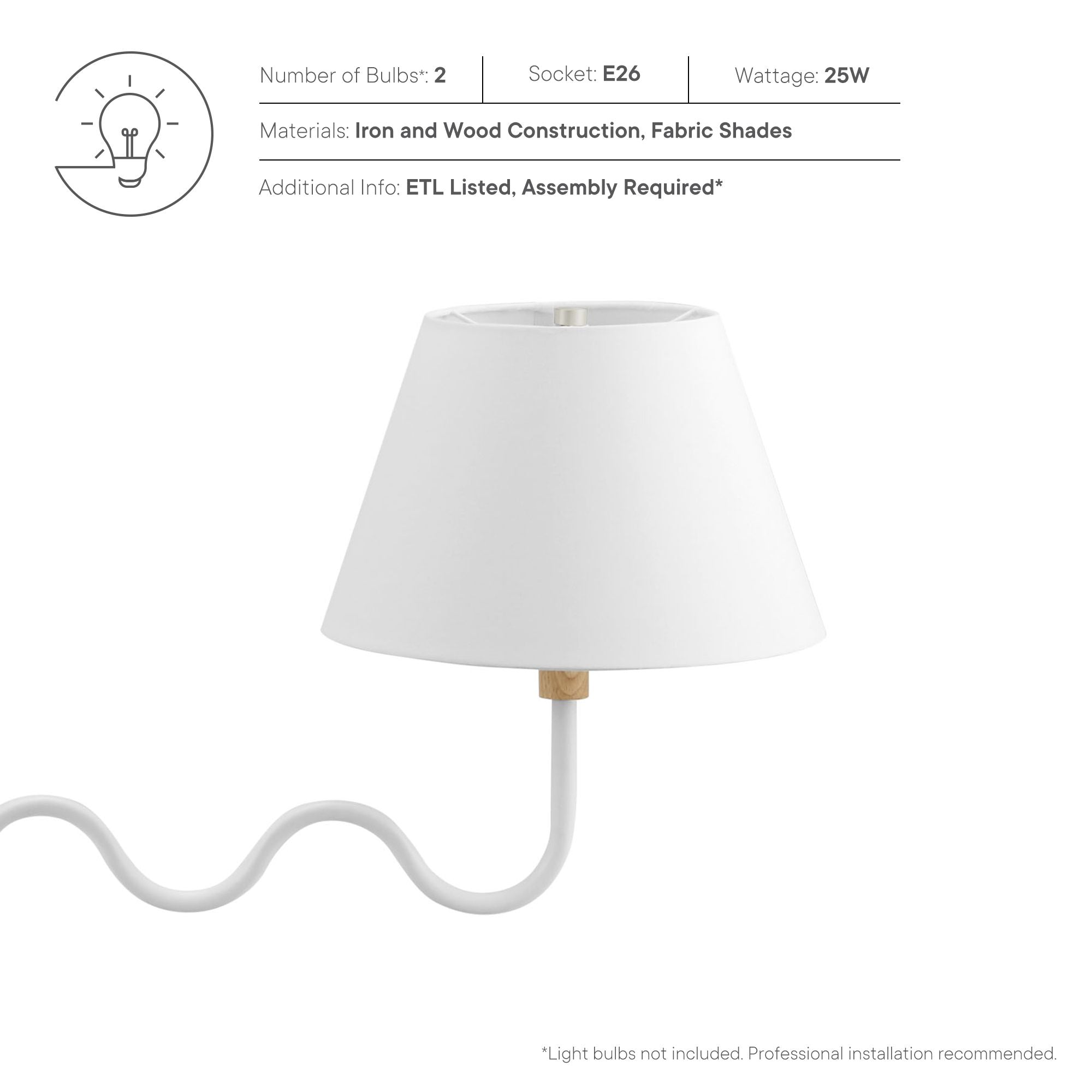 Sunlit Squiggle 2-Arm Pendant Light, Natural White