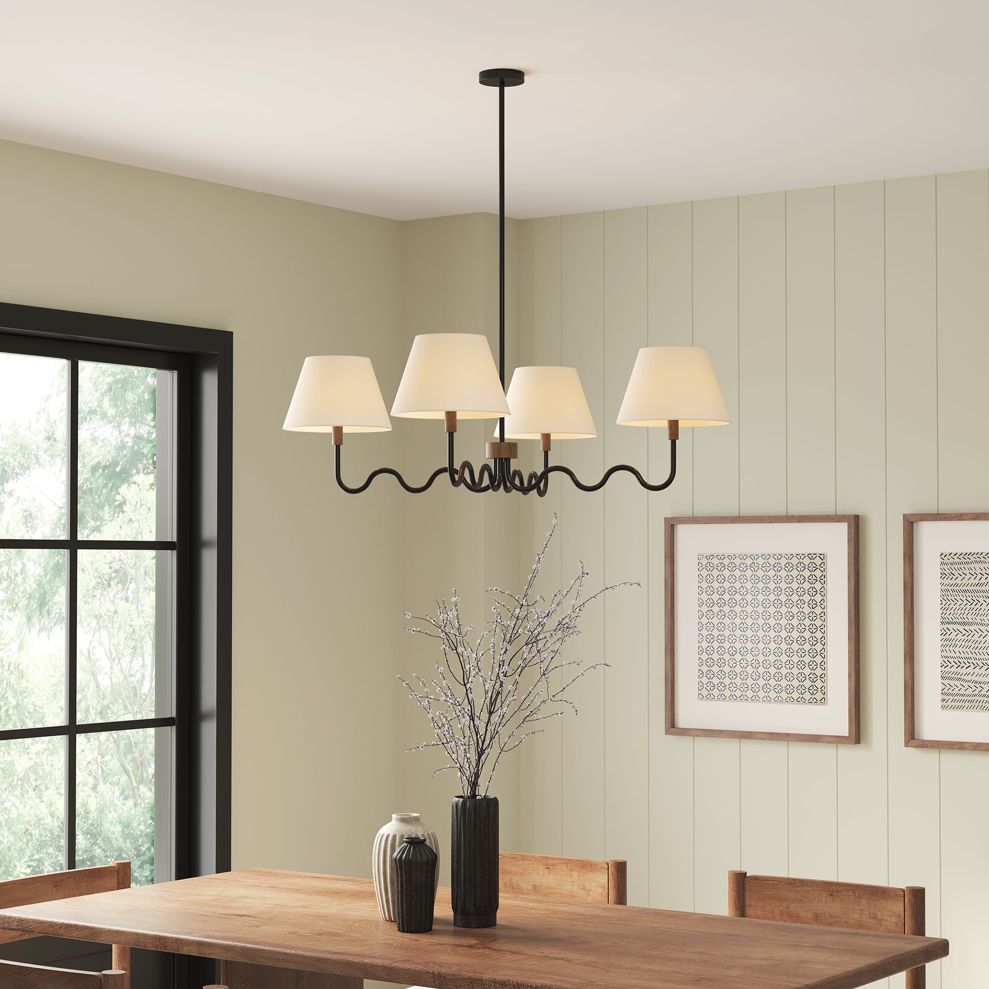 Sunlit Squiggle 4-Arm Pendant Light, Walnut Black