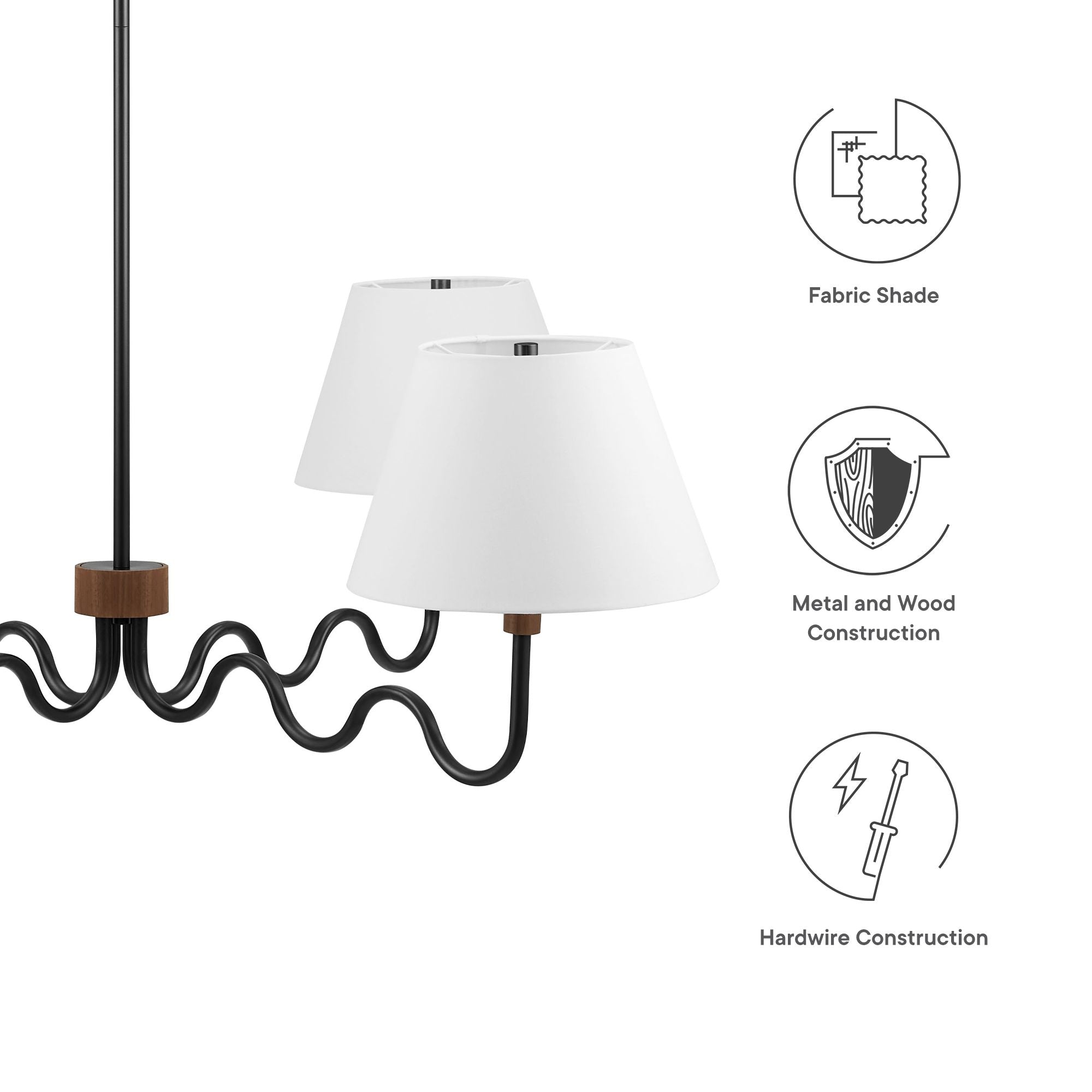 Sunlit Squiggle 4-Arm Pendant Light, Walnut Black