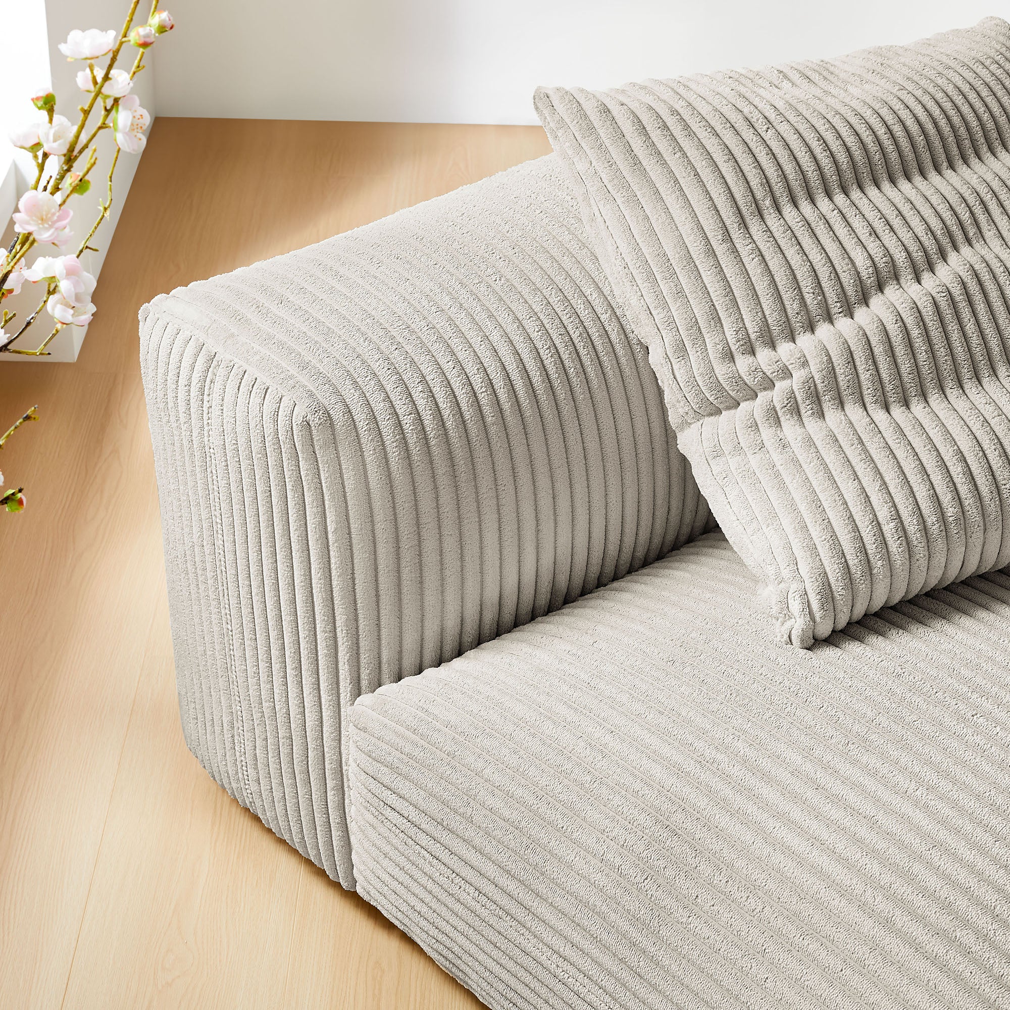 Solace Modular Corduroy Upholstered Armless Chair, Almond