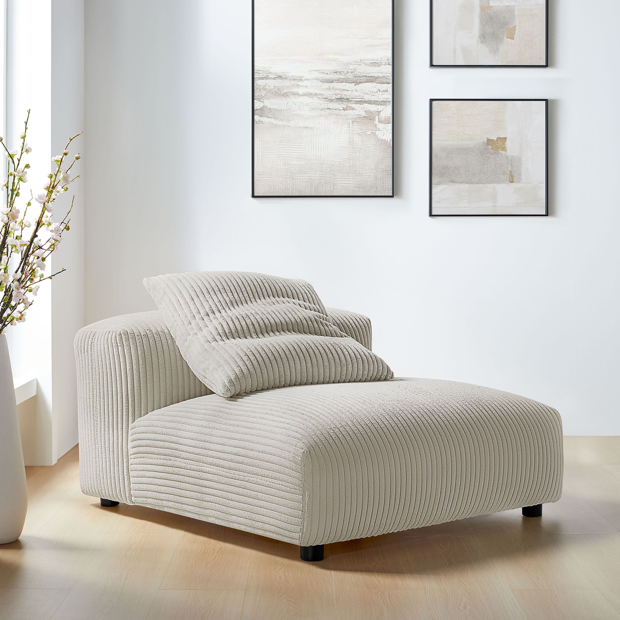 Solace Modular Corduroy Upholstered Armless Chair, Almond