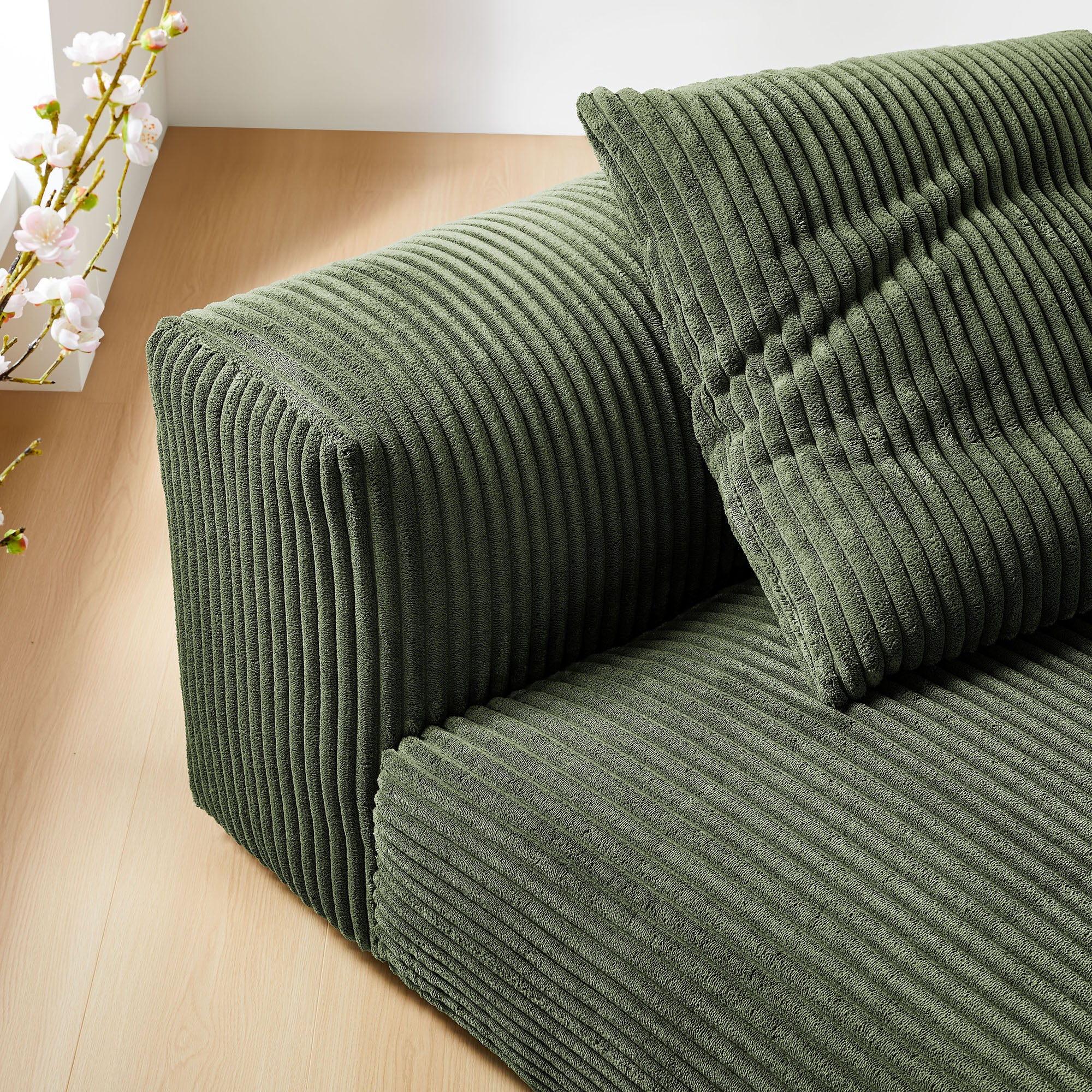 Solace Modular Corduroy Upholstered Armless Chair, Fern