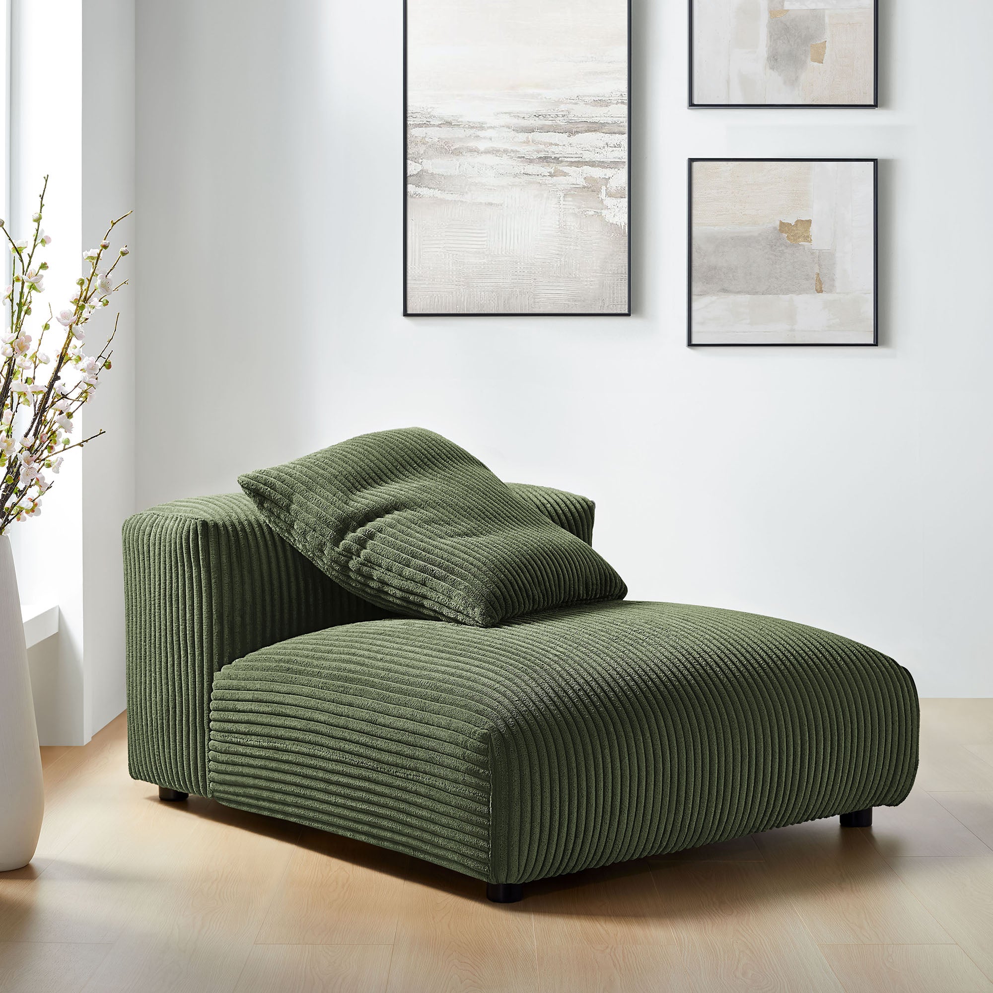 Solace Modular Corduroy Upholstered Armless Chair, Fern