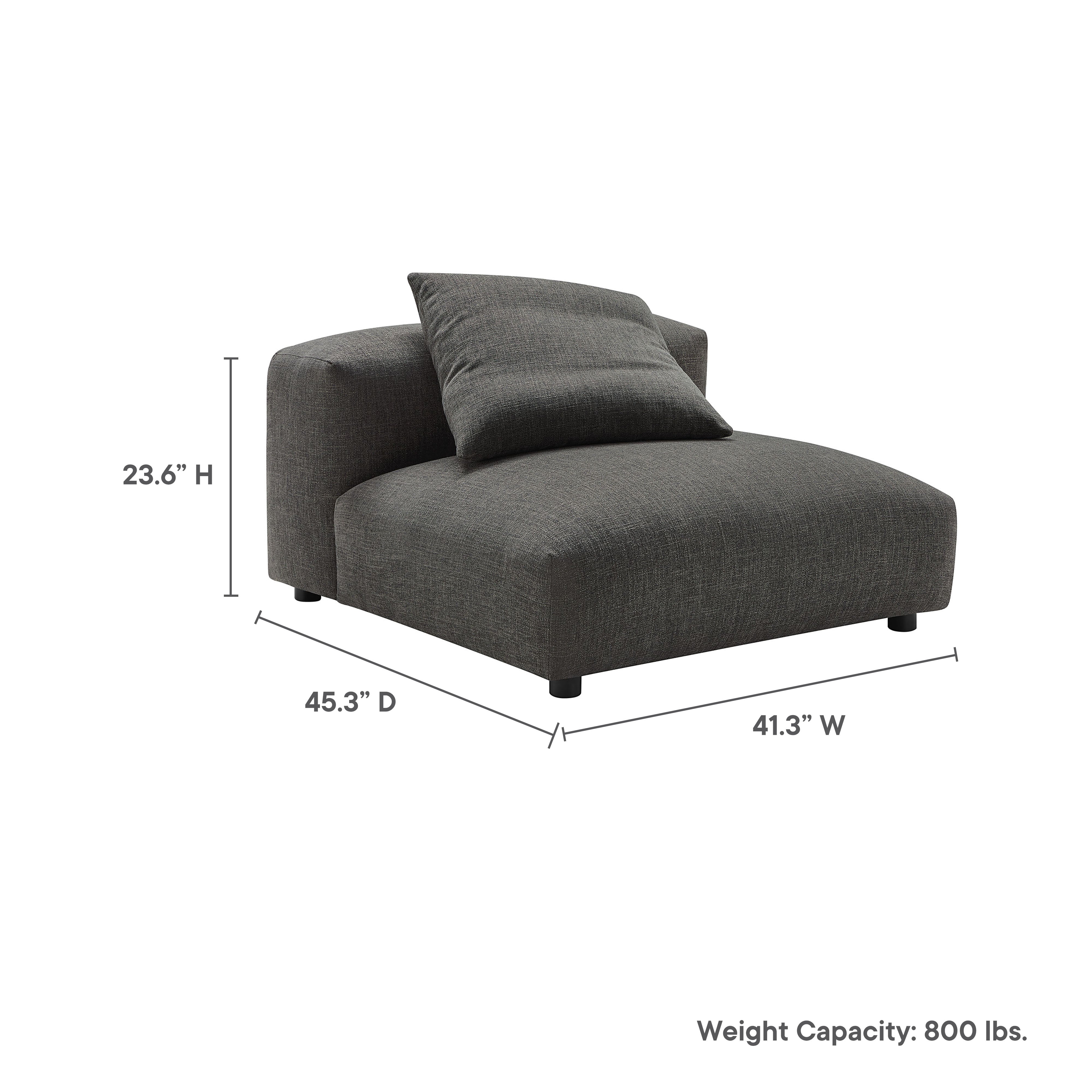 Solace Modular Upholstered Fabric Armless Chair, Charcoal
