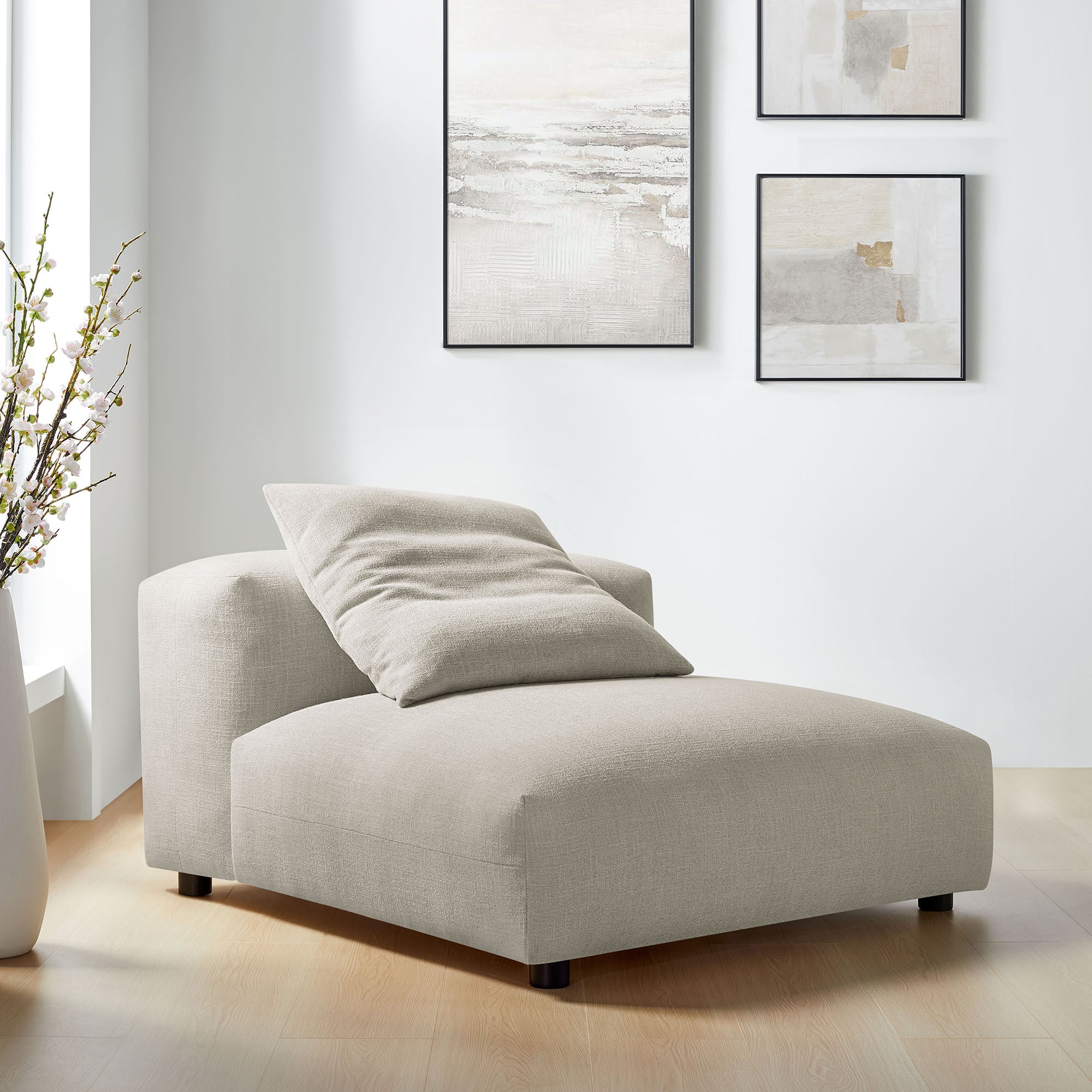 Solace Modular Upholstered Fabric Armless Chair, Linen
