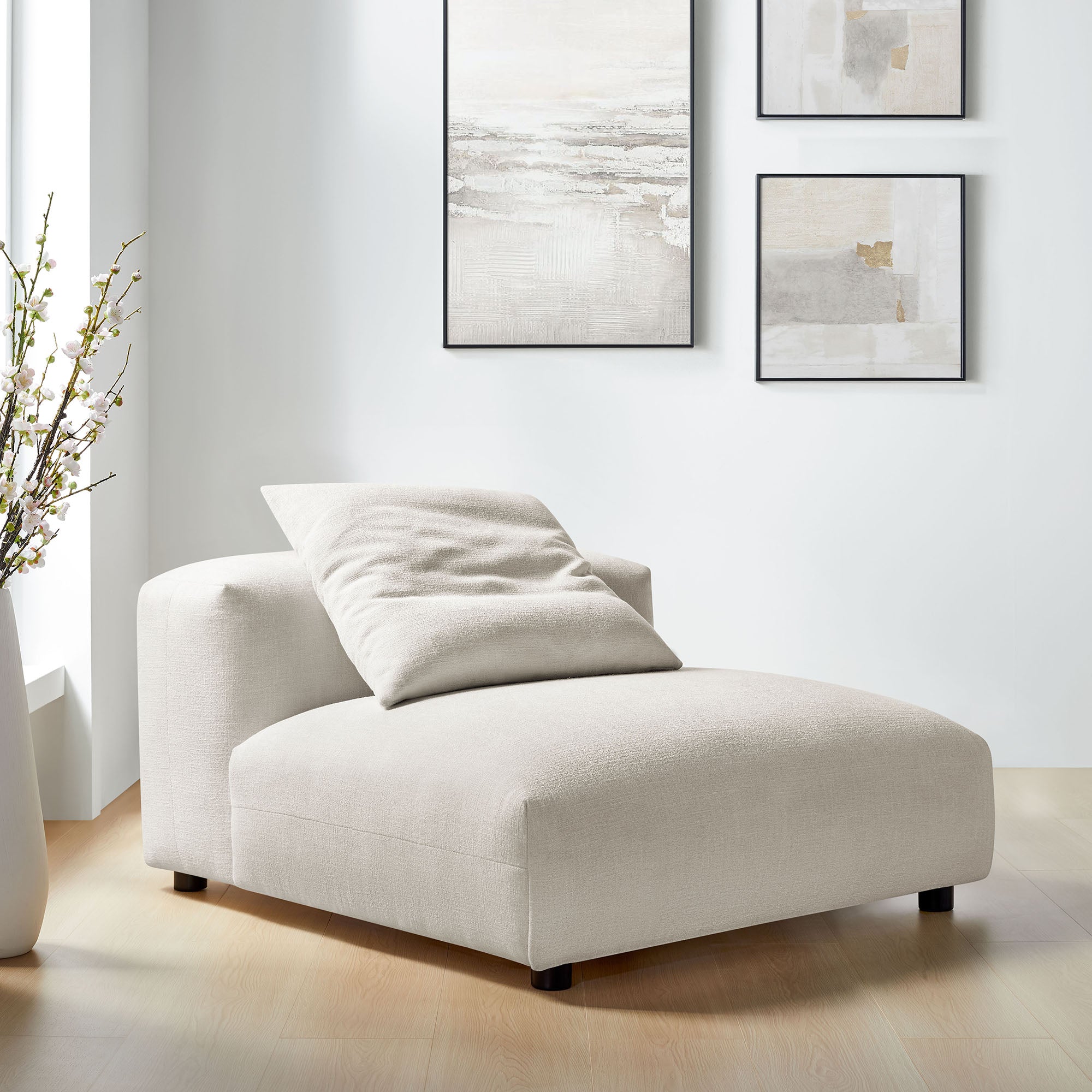 Solace Modular Upholstered Fabric Armless Chair, Salt
