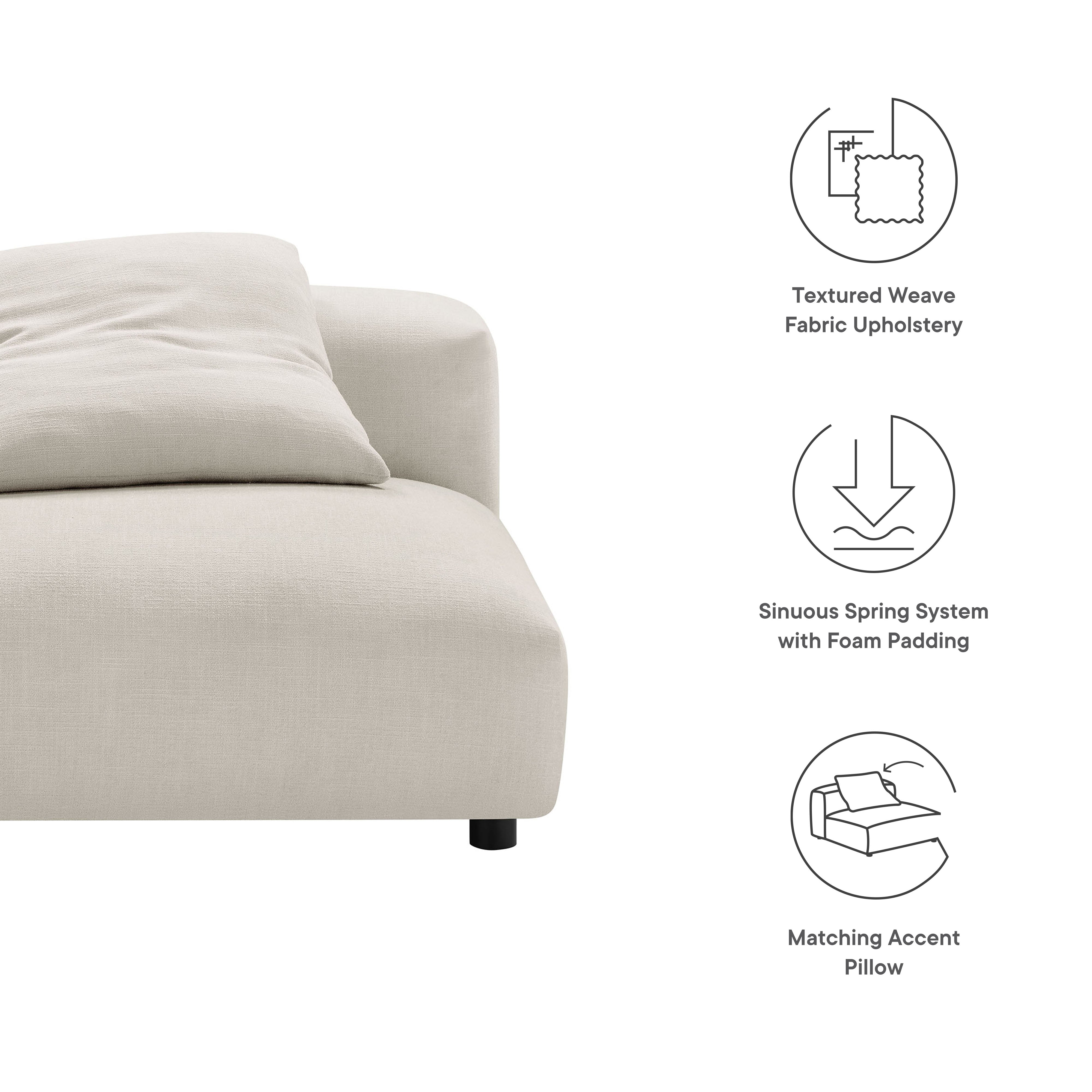 Solace Modular Upholstered Fabric Armless Chair, Salt