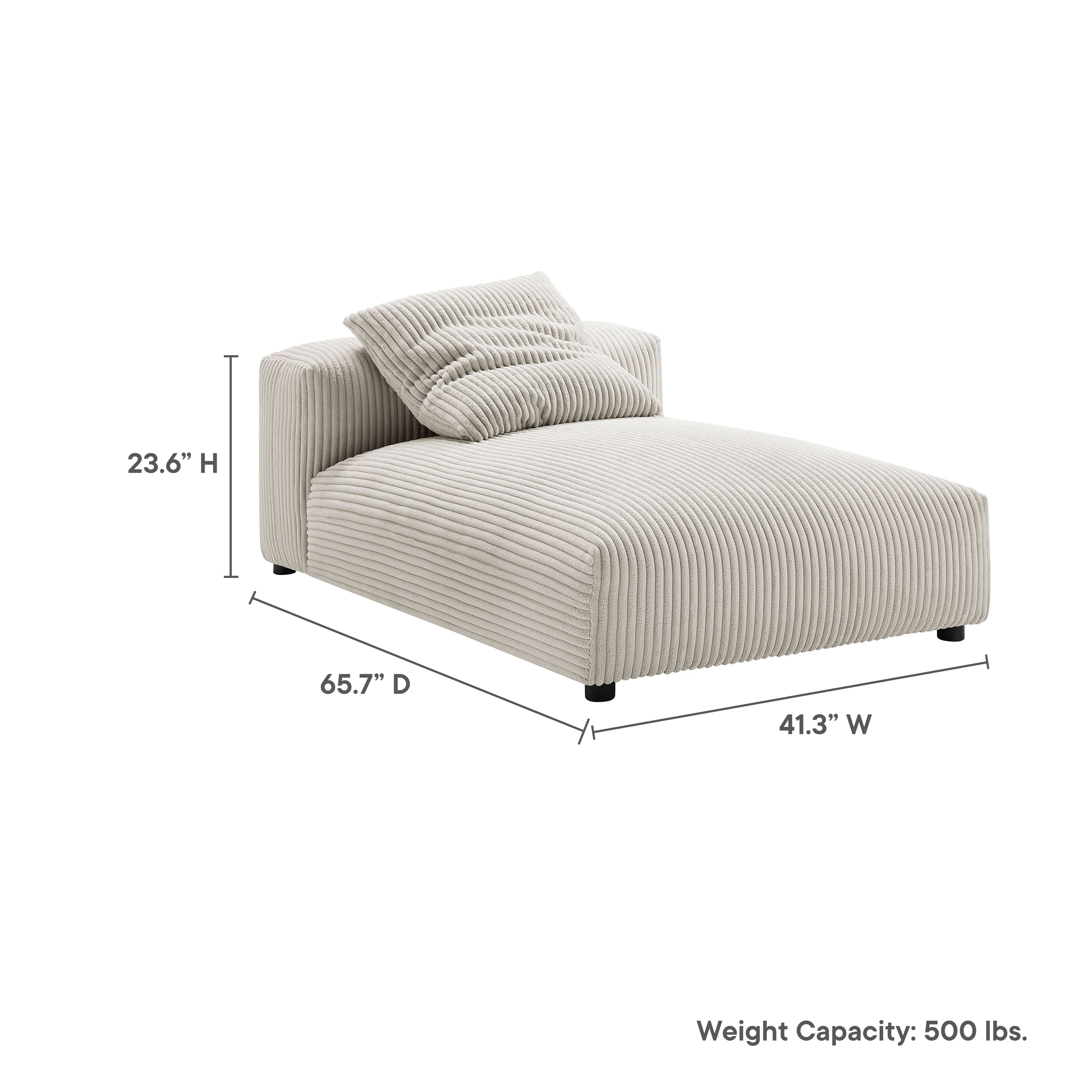 Solace Modular Corduroy Upholstered Armless Chaise Lounge, Almond