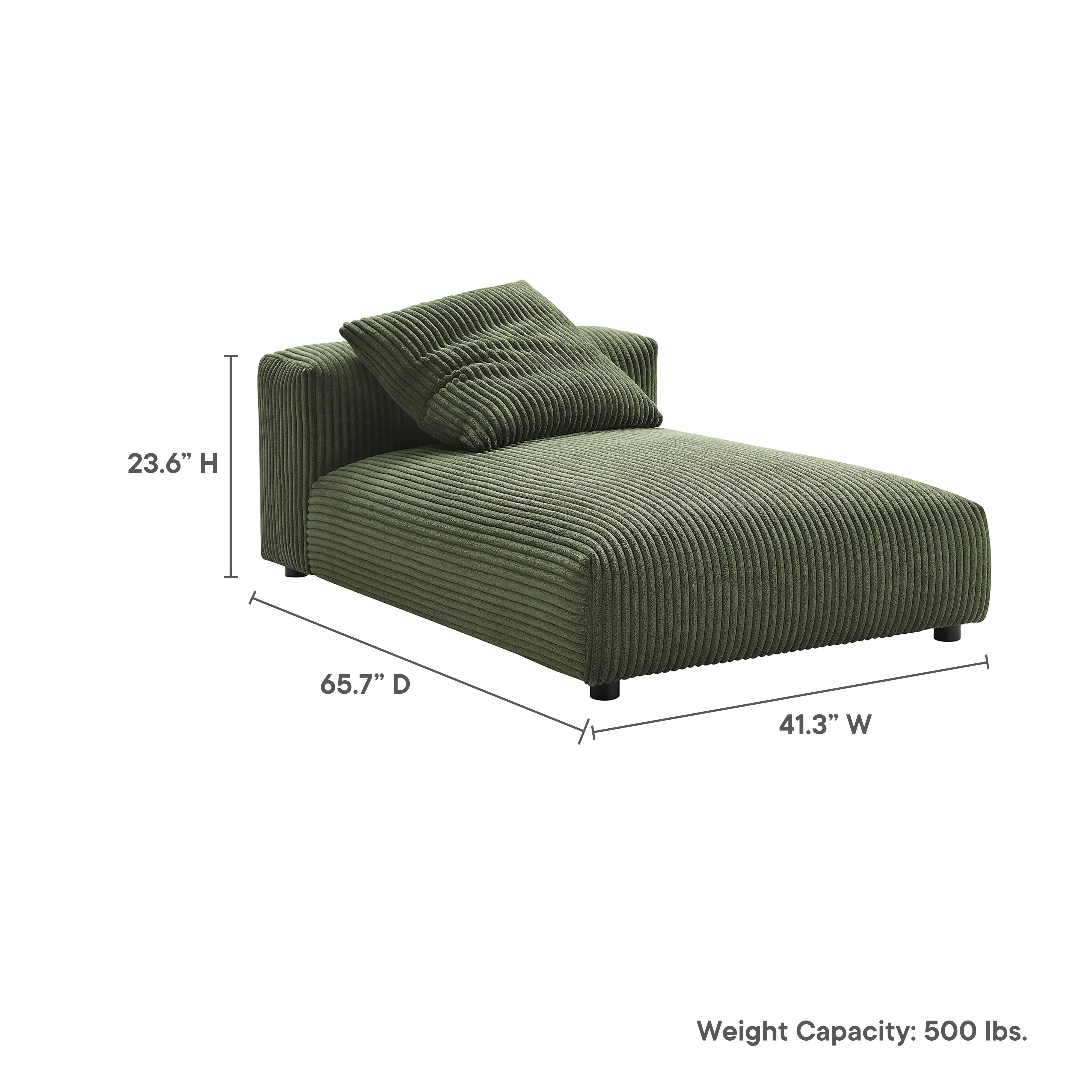 Solace Modular Corduroy Upholstered Armless Chaise Lounge, Fern