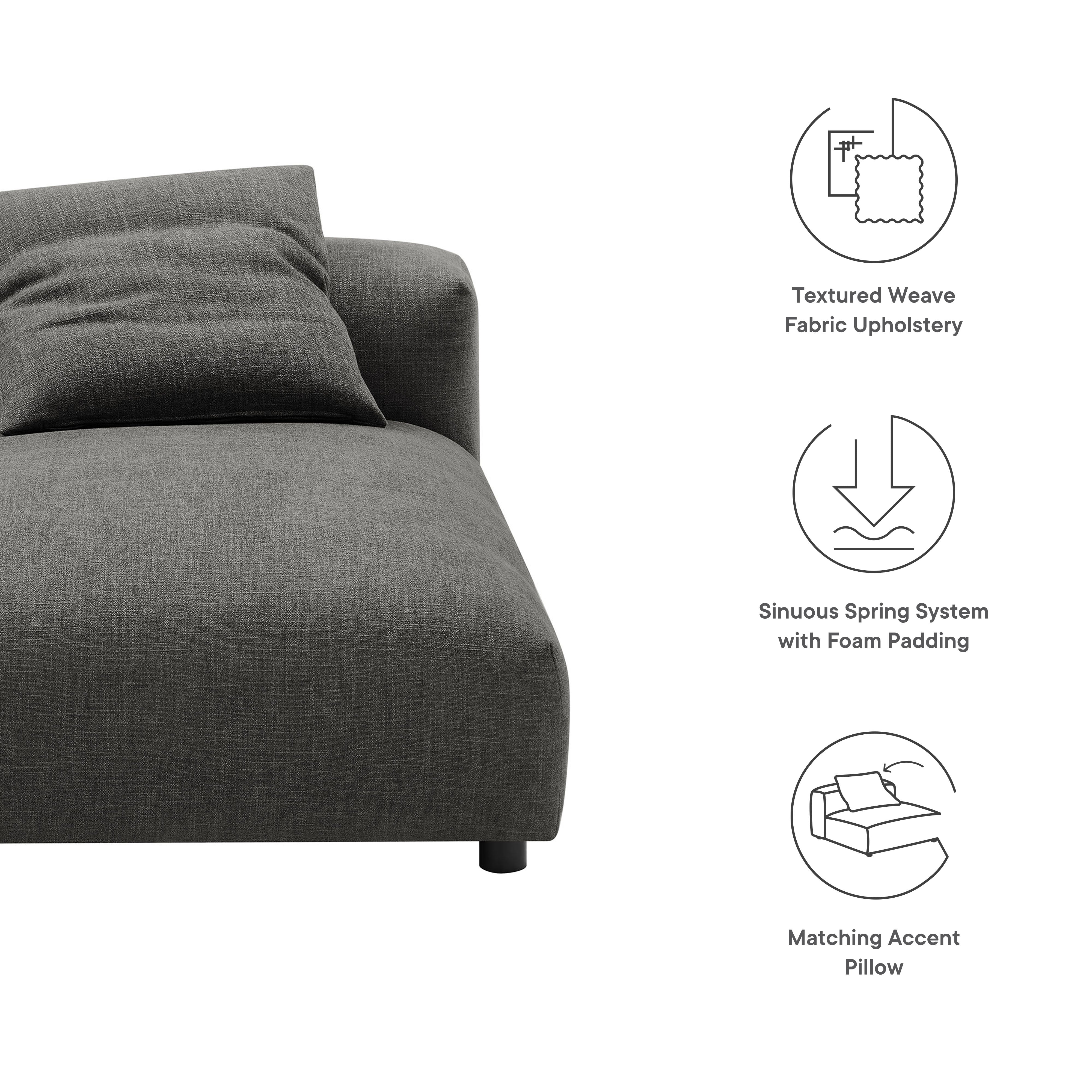 Solace Modular Upholstered Fabric Armless Chaise Lounge, Charcoal