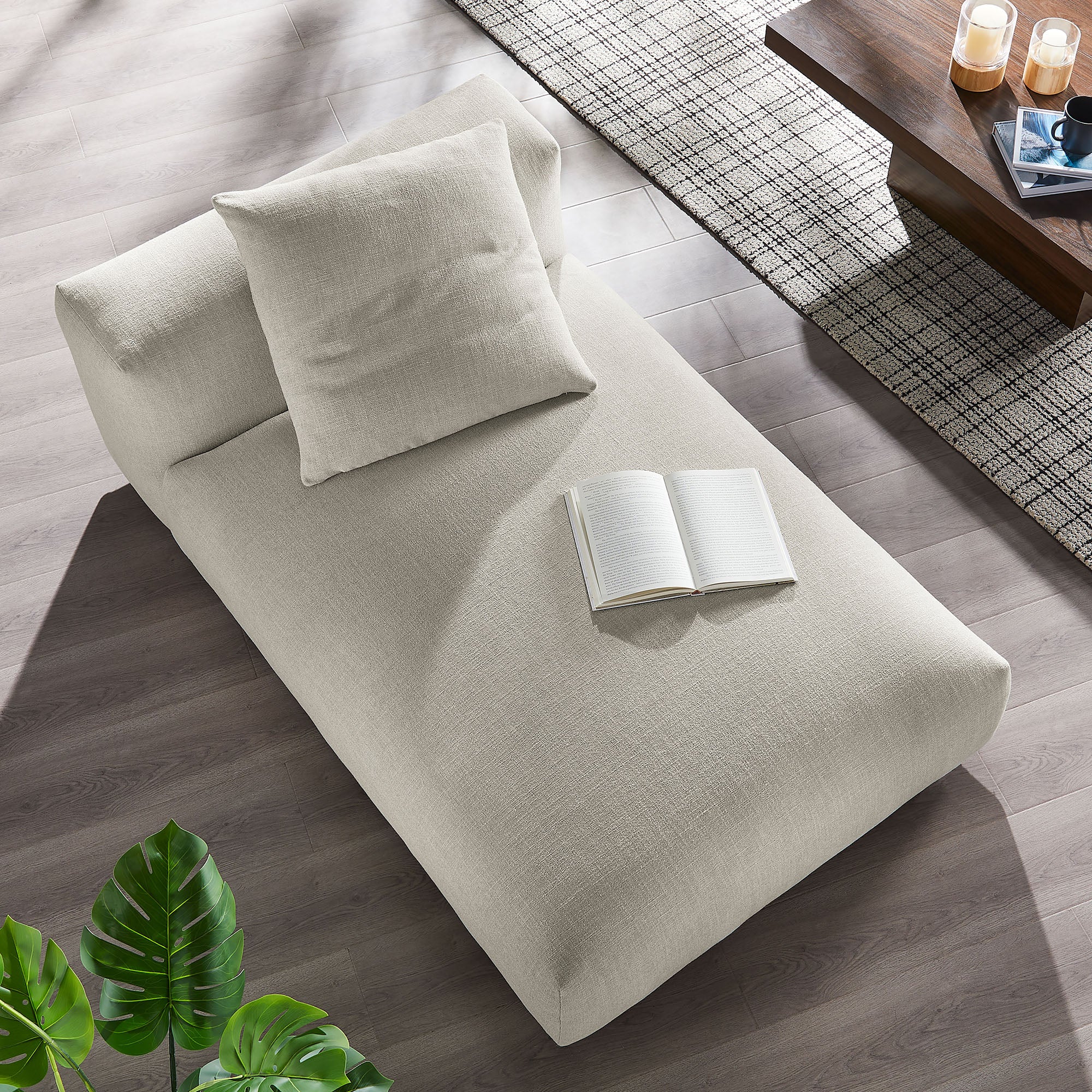 Solace Modular Upholstered Fabric Armless Chaise Lounge, Linen