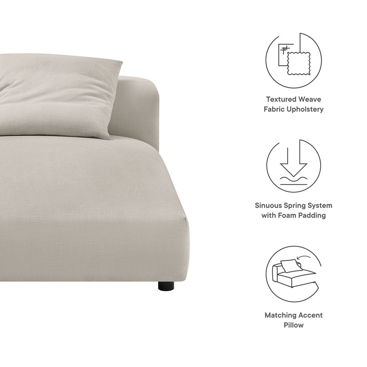 Solace Modular Upholstered Fabric Armless Chaise Lounge, Salt