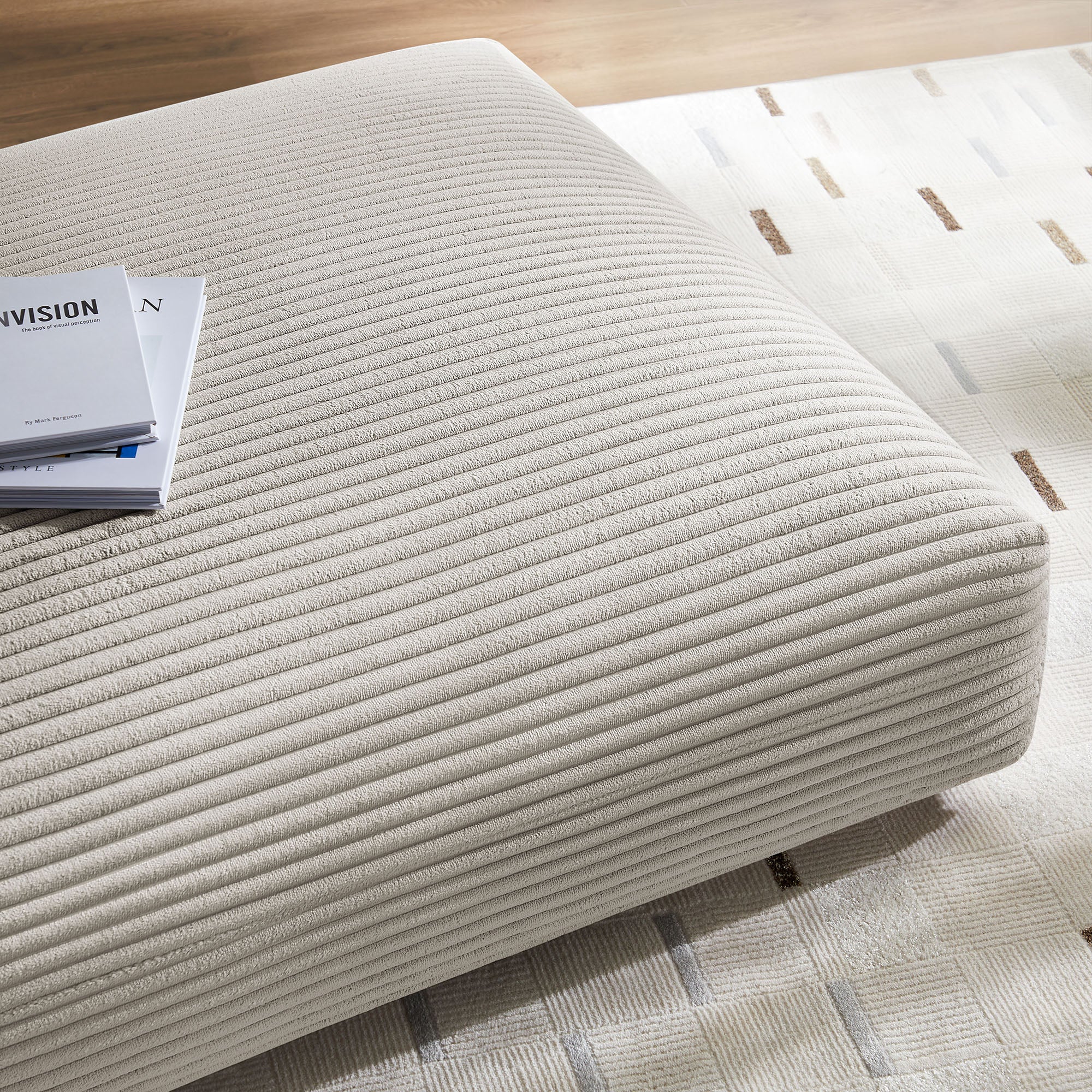 Solace Modular Corduroy Upholstered Ottoman, Almond