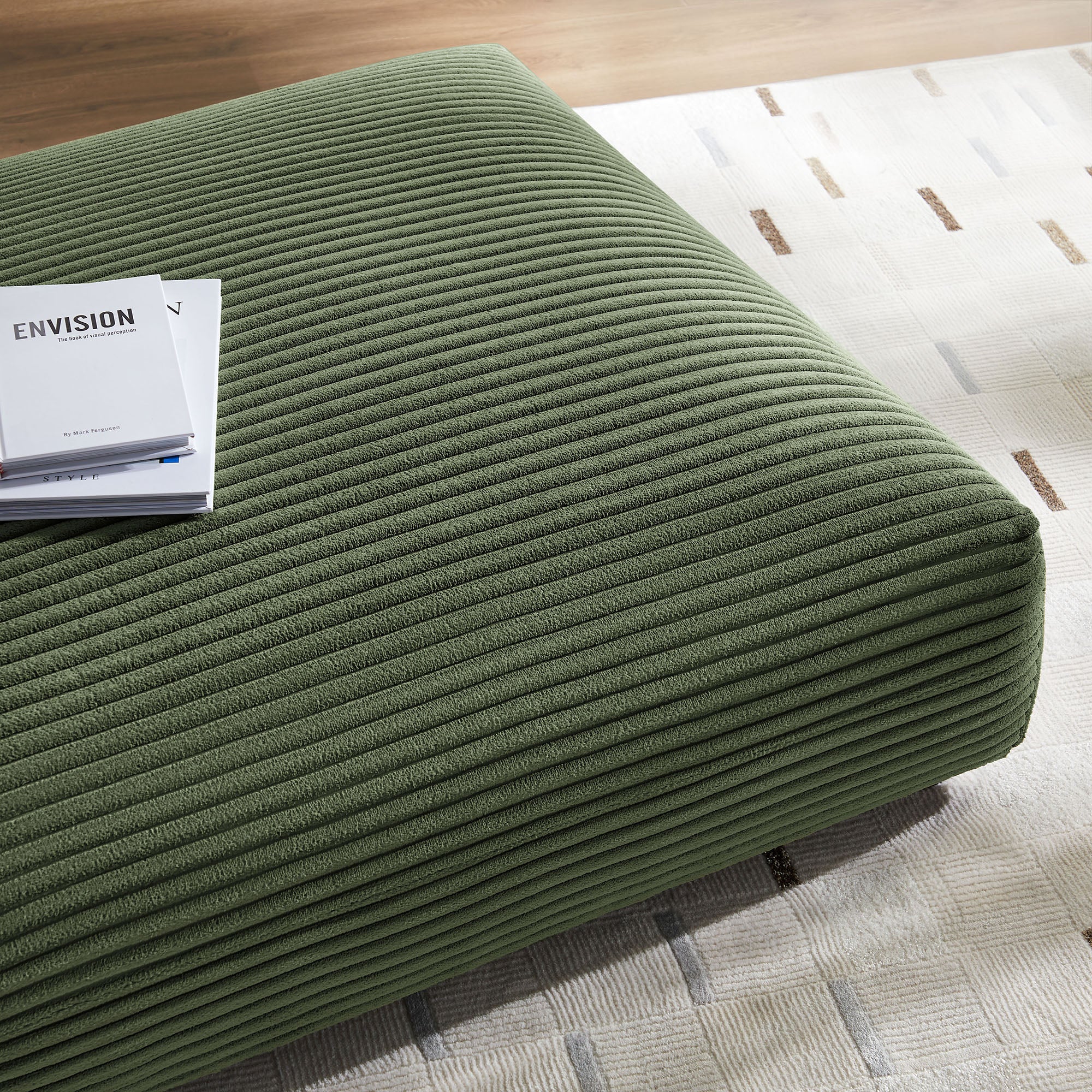 Solace Modular Corduroy Upholstered Ottoman, Fern