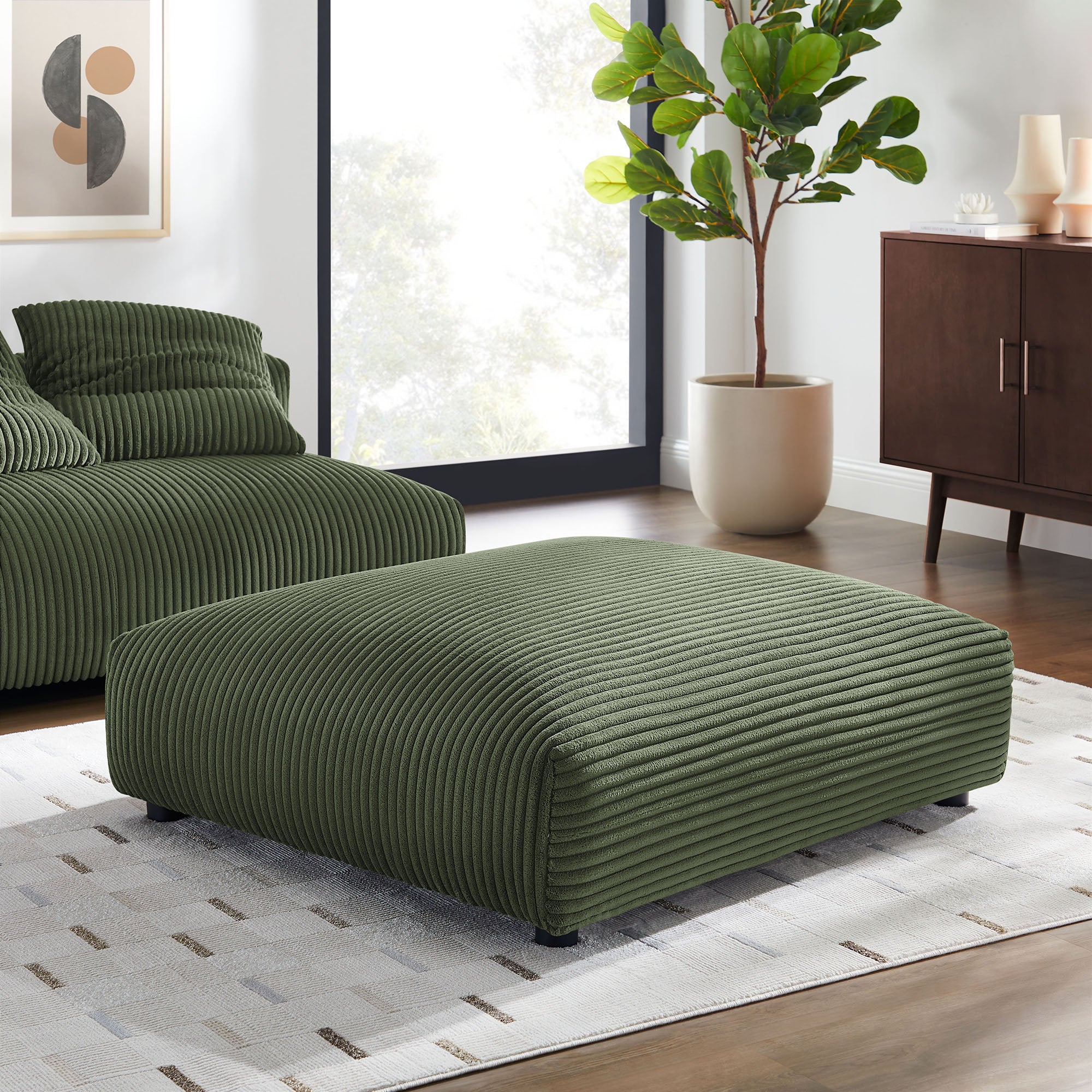 Solace Modular Corduroy Upholstered Ottoman, Fern