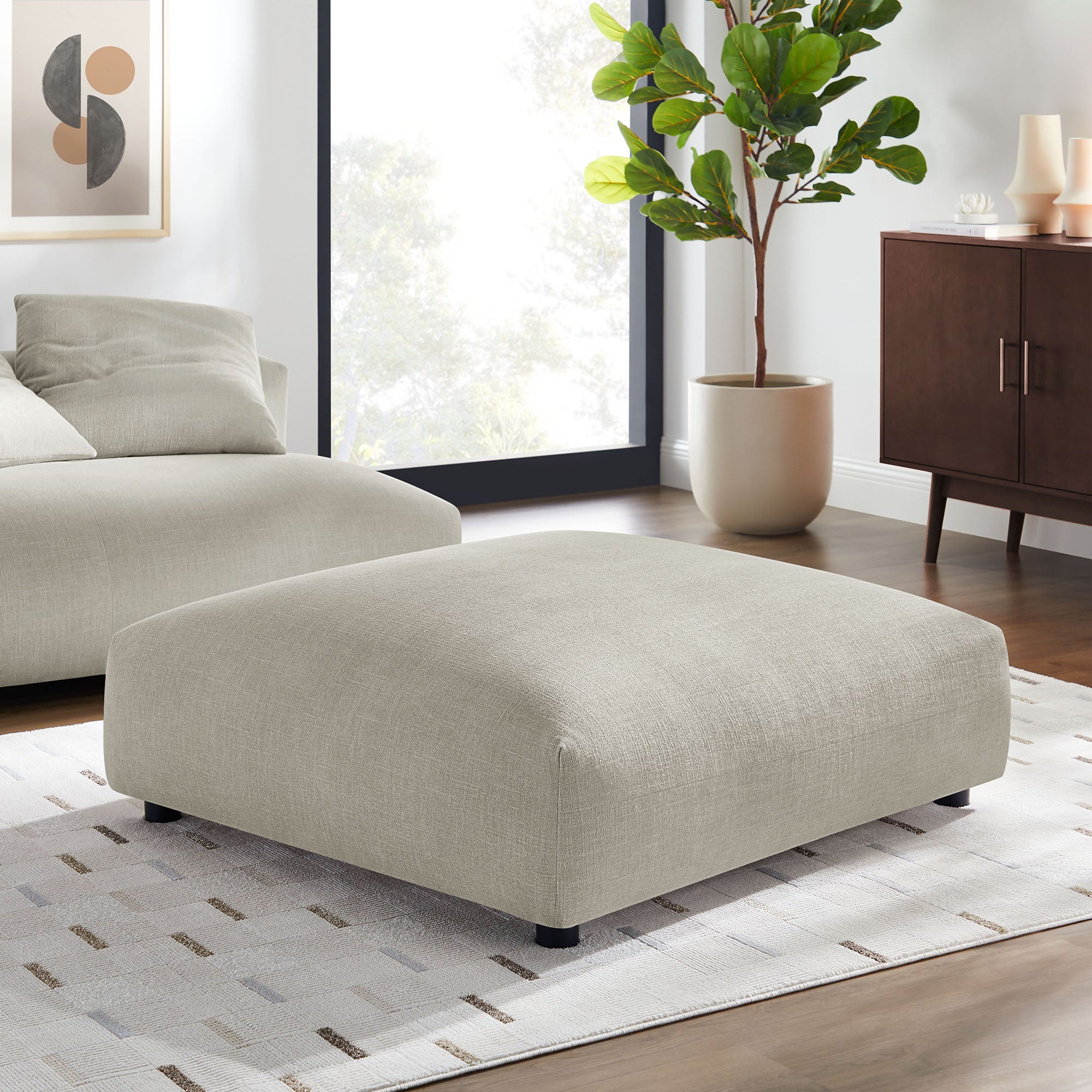 Solace Modular Upholstered Fabric Ottoman, Linen