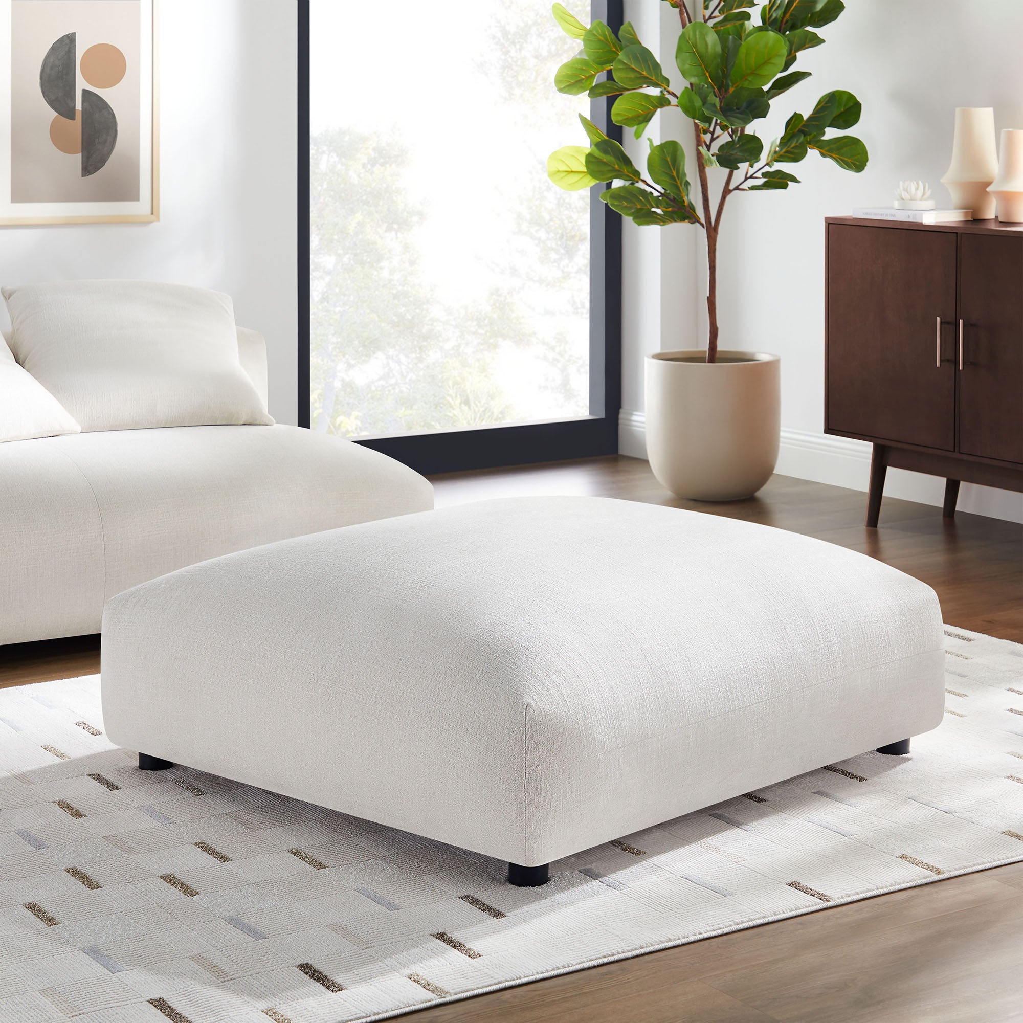 Solace Modular Upholstered Fabric Ottoman, Salt