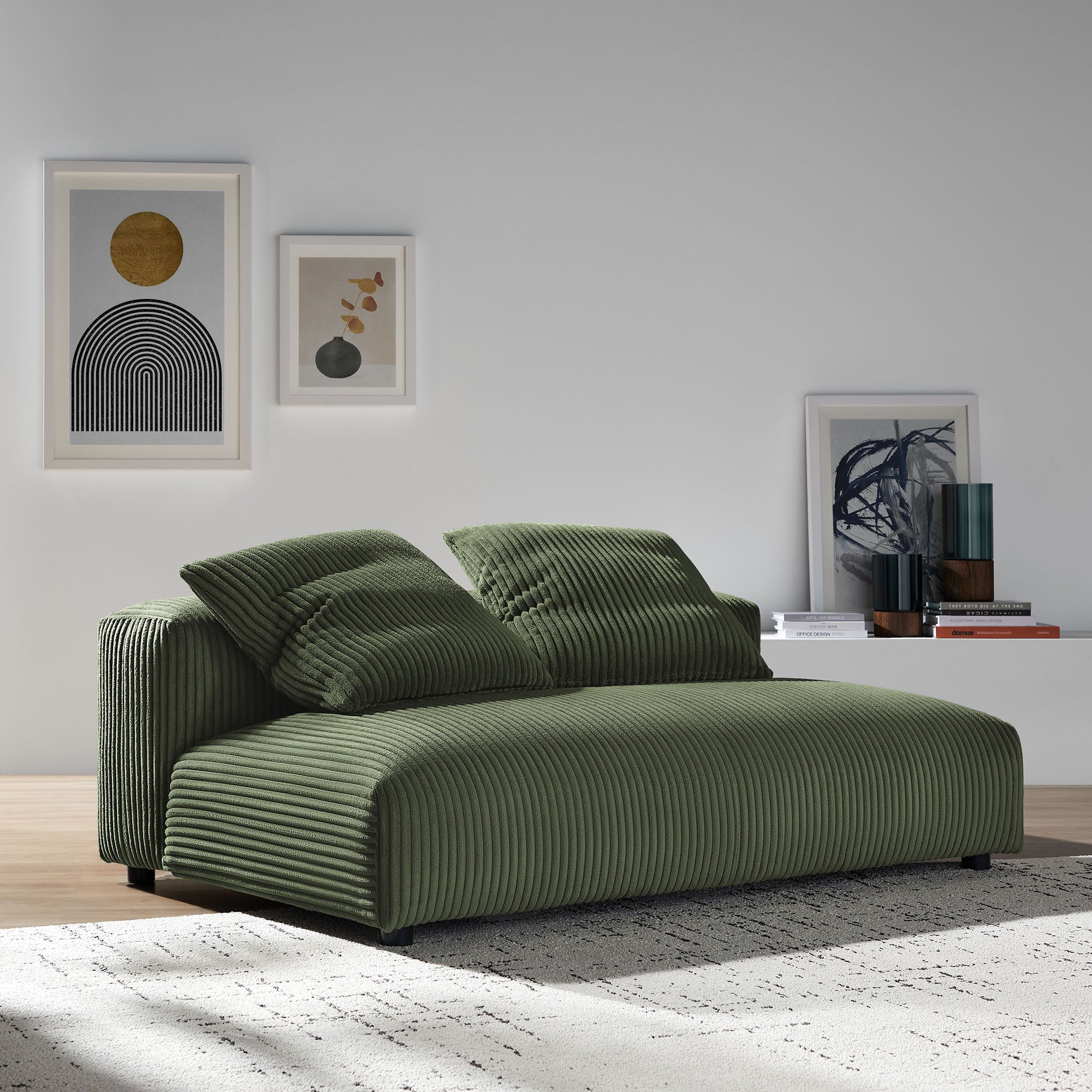 Solace Modular Corduroy Upholstered Armless Loveseat, Fern